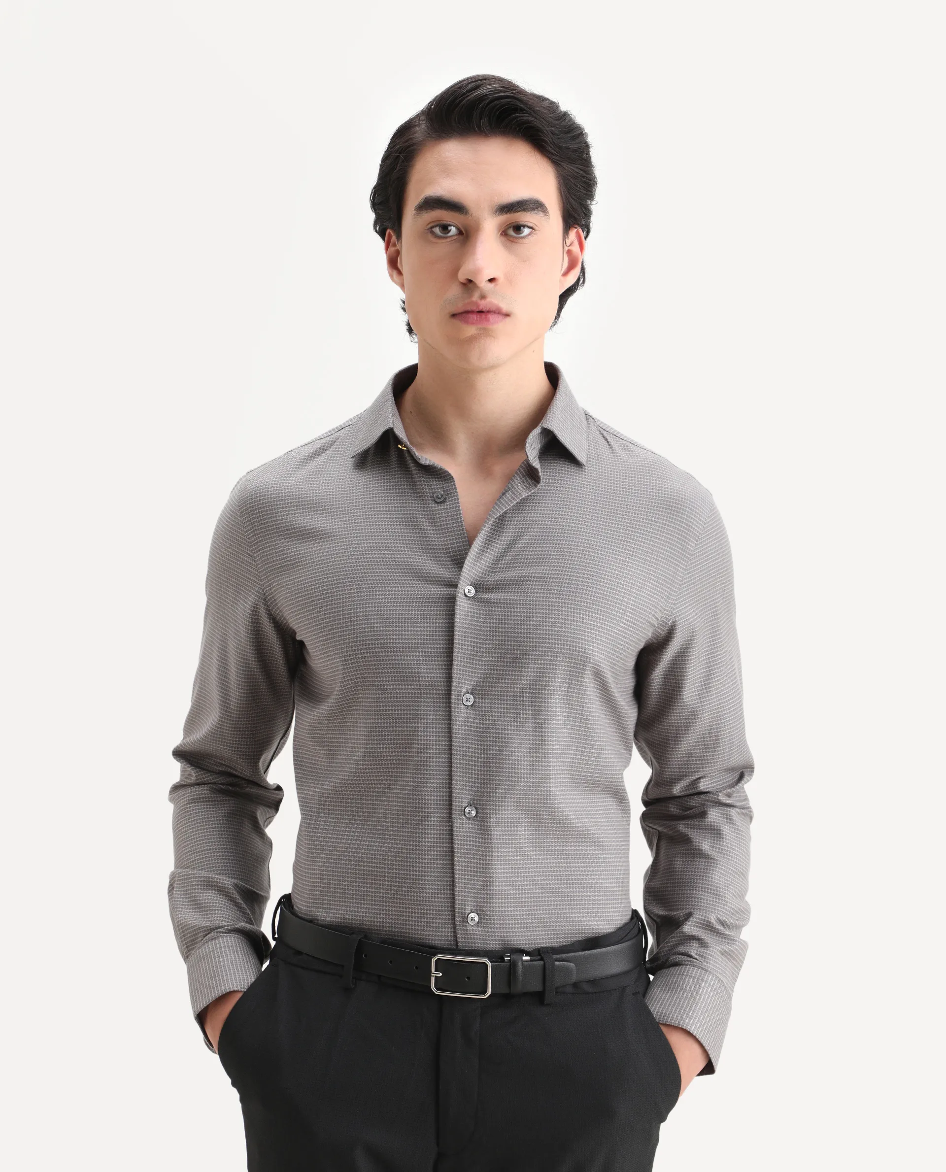 Rare Rabbit Men's Wemp Khaki Cotton Fabric Spread Collar Regular Fit Checks Shirt - Image 3