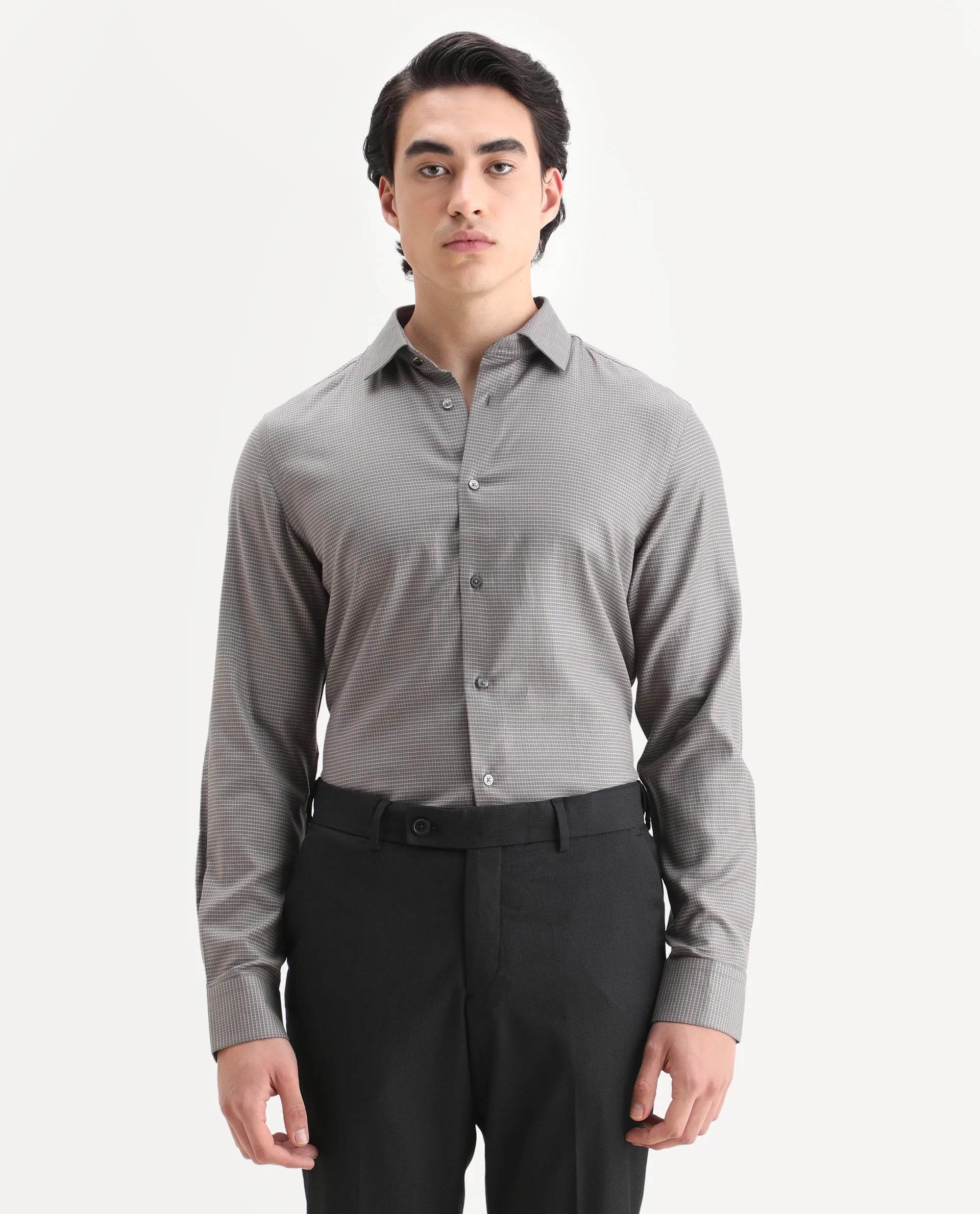 Rare Rabbit Men's Wemp Khaki Cotton Fabric Spread Collar Regular Fit Checks Shirt - Image 4