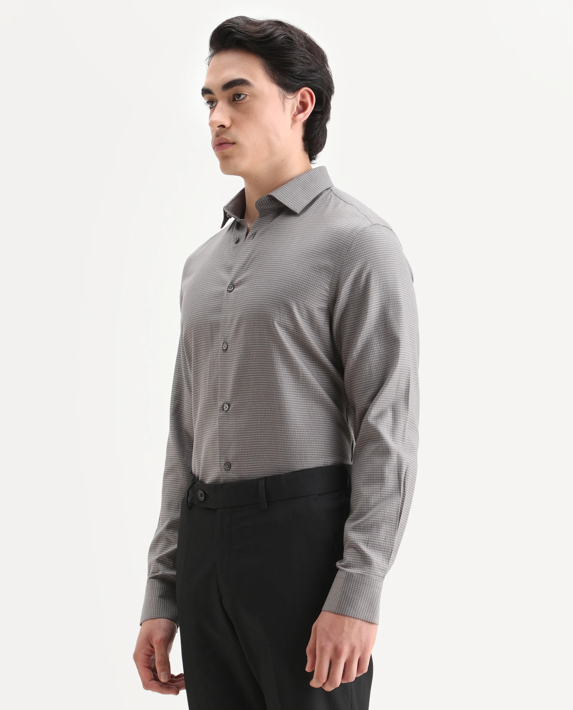 Rare Rabbit Men's Wemp Khaki Cotton Fabric Spread Collar Regular Fit Checks Shirt - Image 5