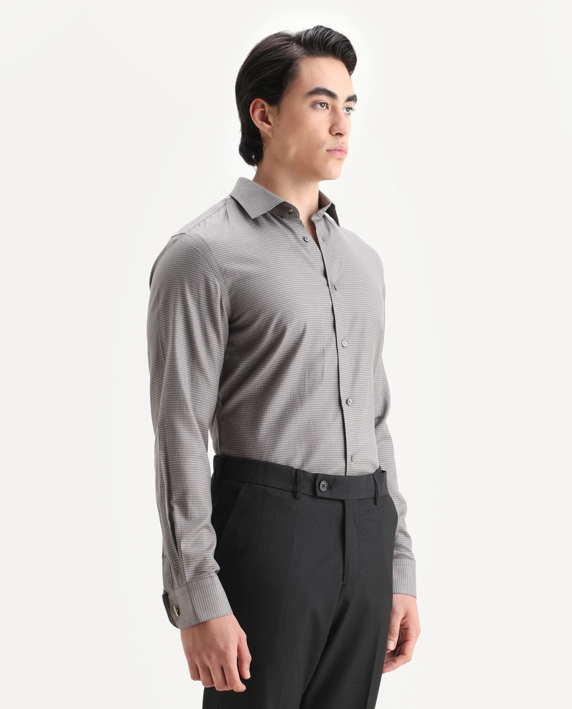 Rare Rabbit Men's Wemp Khaki Cotton Fabric Spread Collar Regular Fit Checks Shirt - Image 6