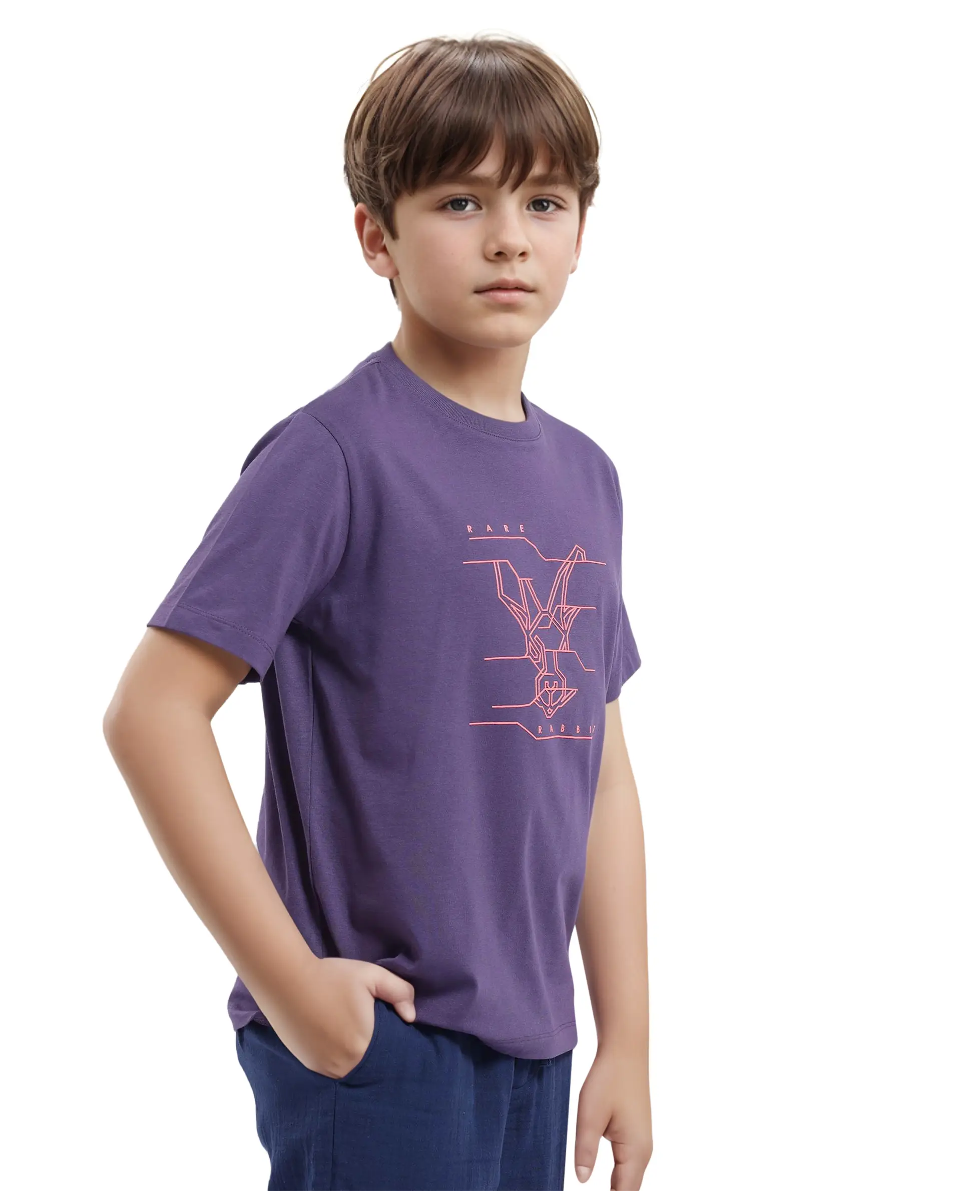 Rare Ones Kids Wes Dark Purple Cotton Half Sleeves Crew Neck Graphic Print Logo T-Shirt - Image 8