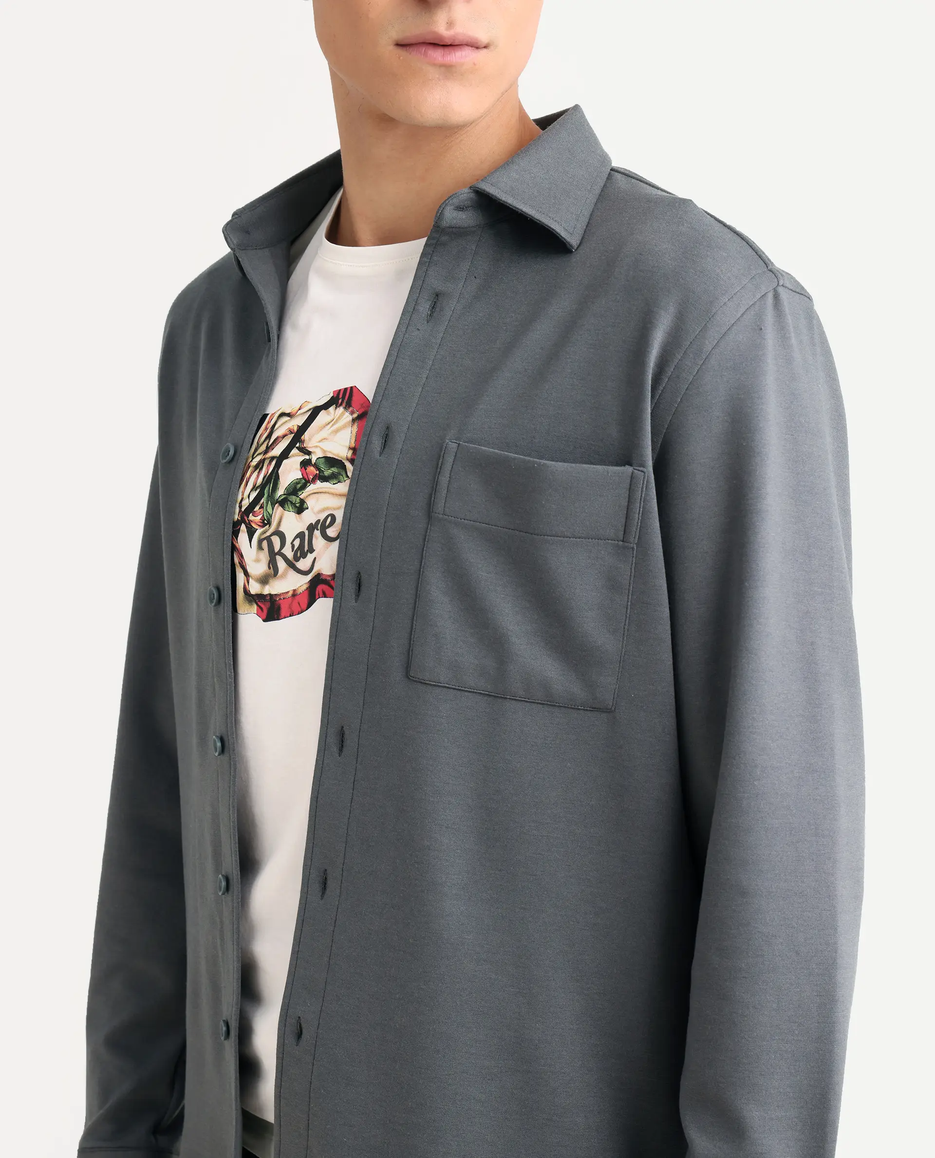 Rare Rabbit Men's Wesk Dark Grey Polyester Blend Spread Collar Regular Fit Plain Shirt - Image 3