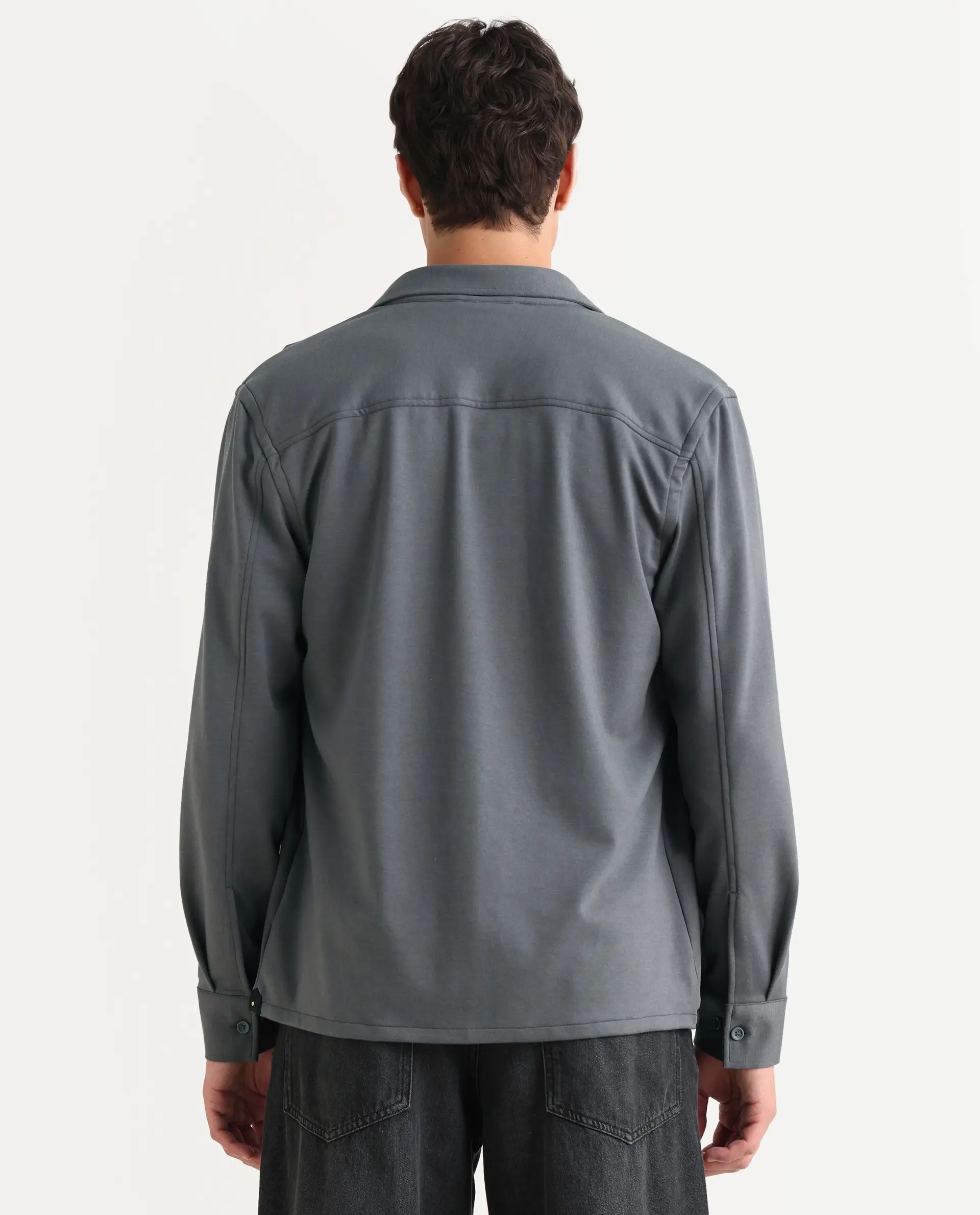 Rare Rabbit Men's Wesk Dark Grey Polyester Blend Spread Collar Regular Fit Plain Shirt - Image 7
