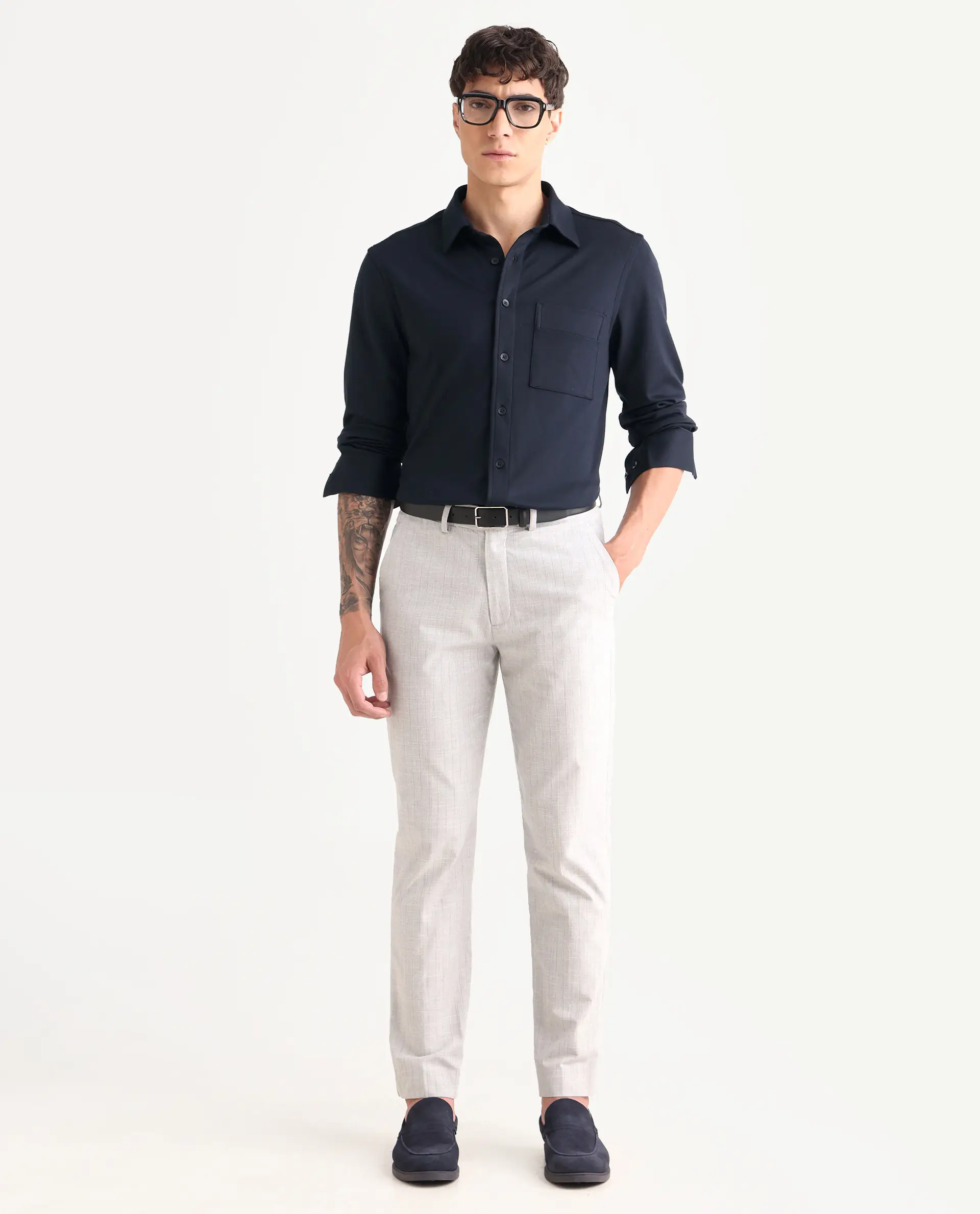 Rare Rabbit Men's Wesk Dark Navy Polyester Blend Spread Collar Regular Fit Plain Shirt - Image 2