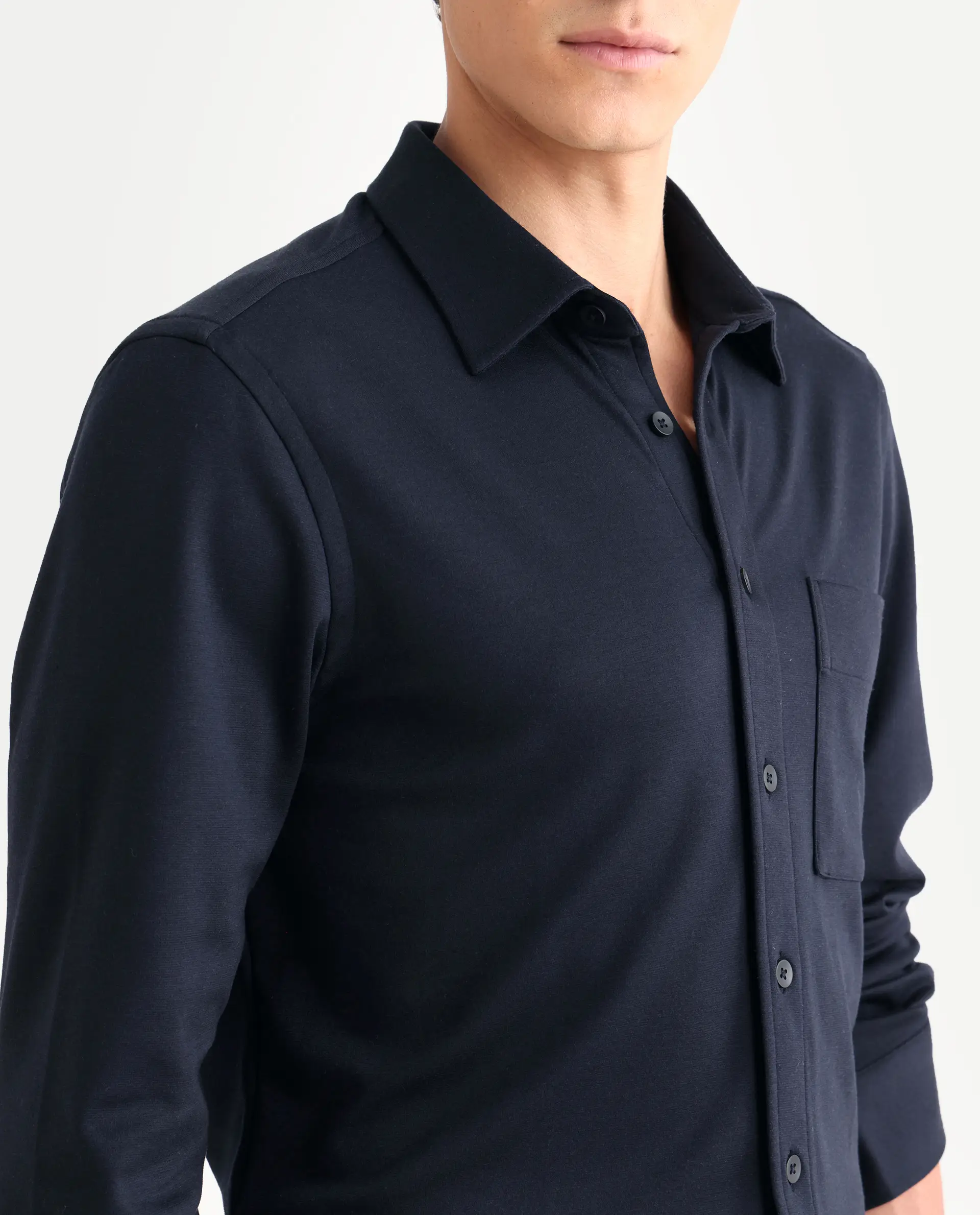 Rare Rabbit Men's Wesk Dark Navy Polyester Blend Spread Collar Regular Fit Plain Shirt - Image 3