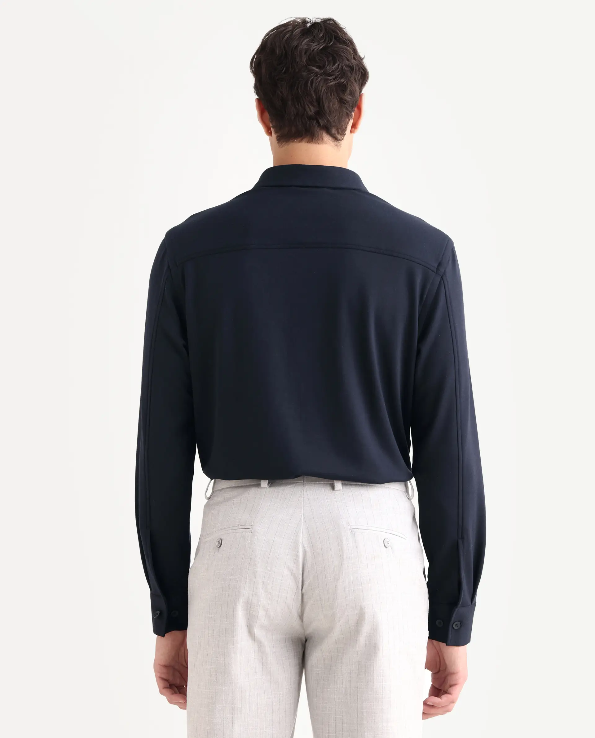 Rare Rabbit Men's Wesk Dark Navy Polyester Blend Spread Collar Regular Fit Plain Shirt - Image 7