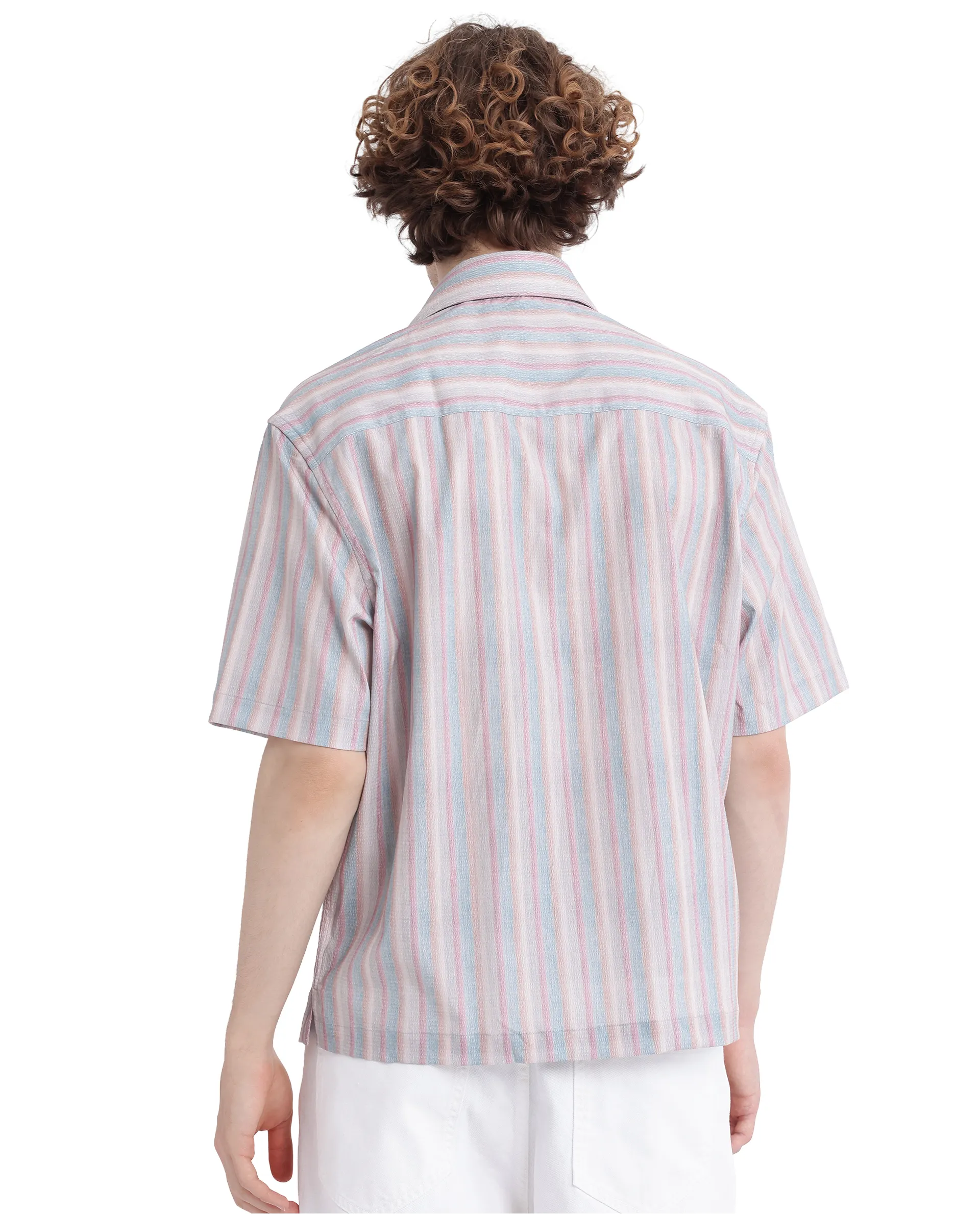 Rare Rabbit Men's Wexder Beige Cotton Striped Print Regular Fit Half Sleeve Collared Shirt - Image 5