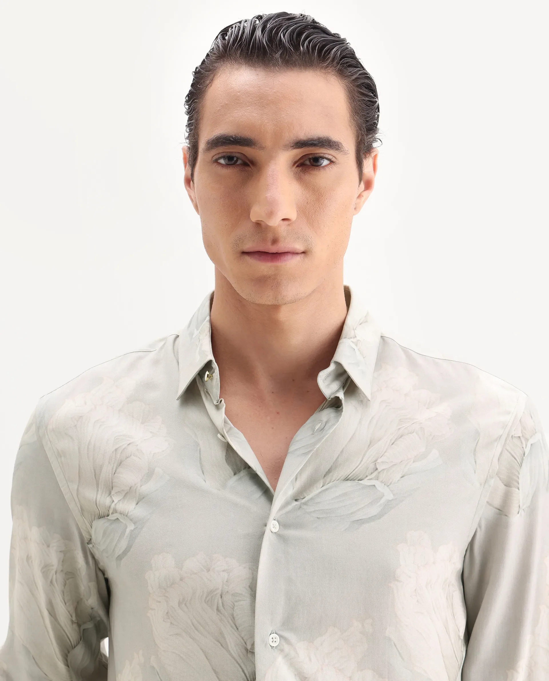 Rare Rabbit Men's Wexel Pastel Green Viscose Fabric Collared Neck Regular Fit Floral Print Shirt - Image 6