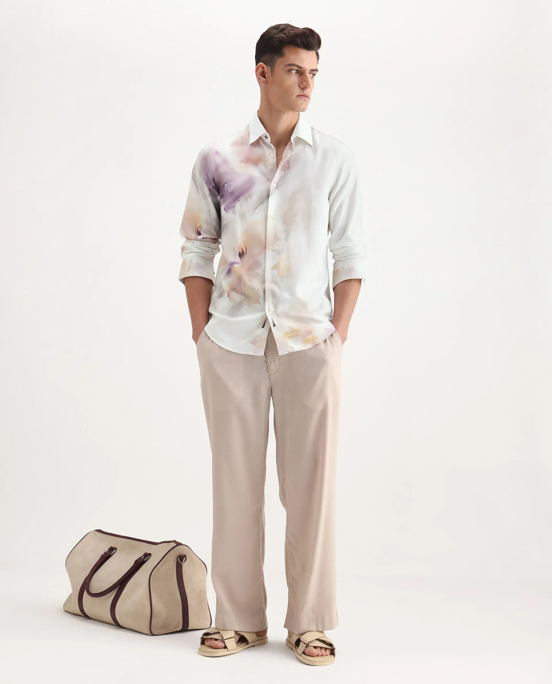 Rare Rabbit Men's Wexol Off White Cotton Blend Floral Print Regular Fit Full Sleeve Collared Shirt - Image 2