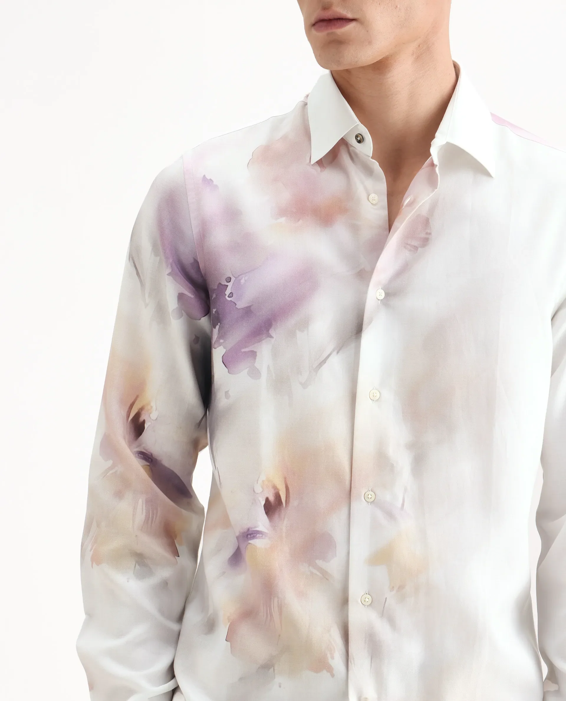 Rare Rabbit Men's Wexol Off White Cotton Blend Floral Print Regular Fit Full Sleeve Collared Shirt - Image 3
