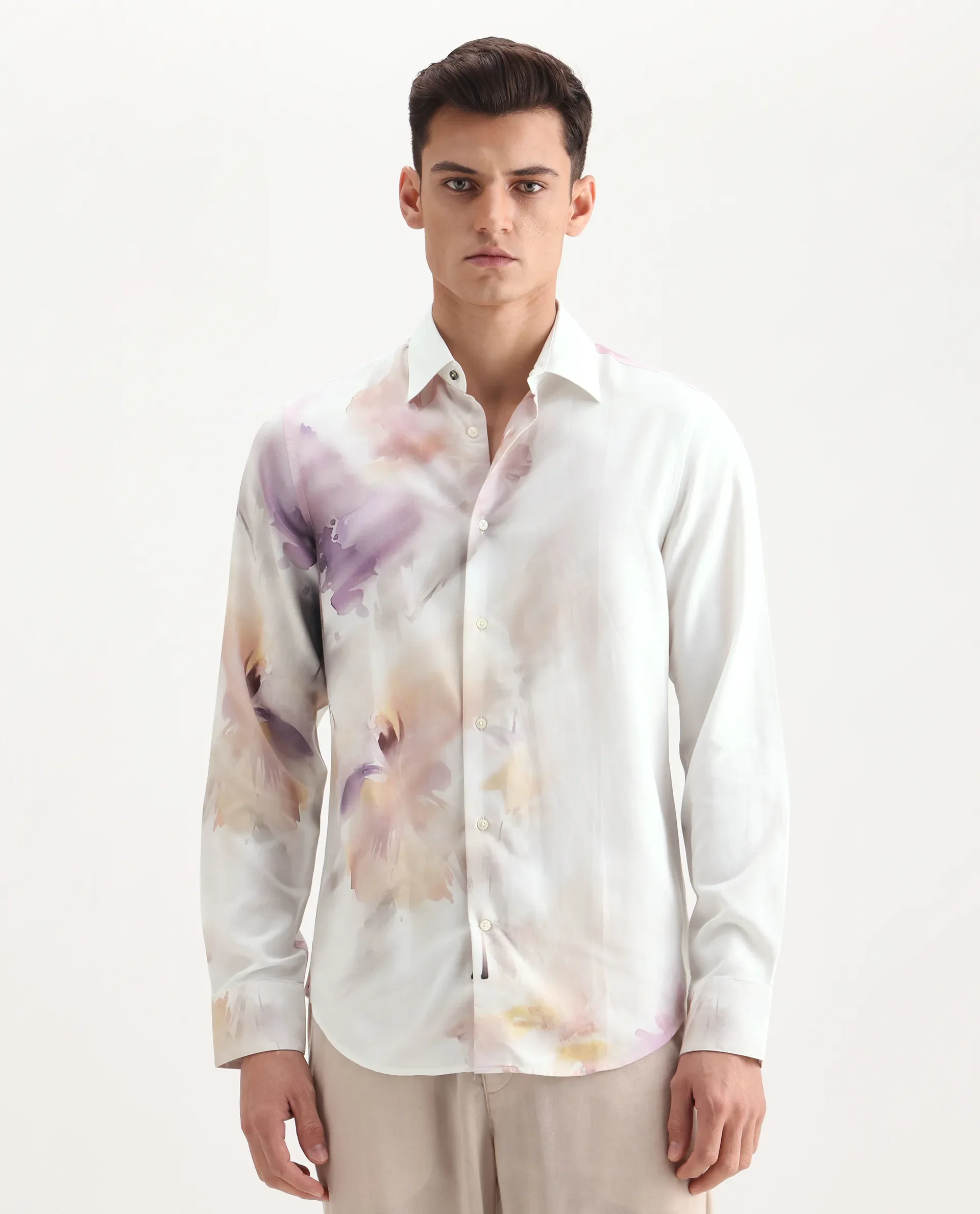Rare Rabbit Men's Wexol Off White Cotton Blend Floral Print Regular Fit Full Sleeve Collared Shirt - Image 4
