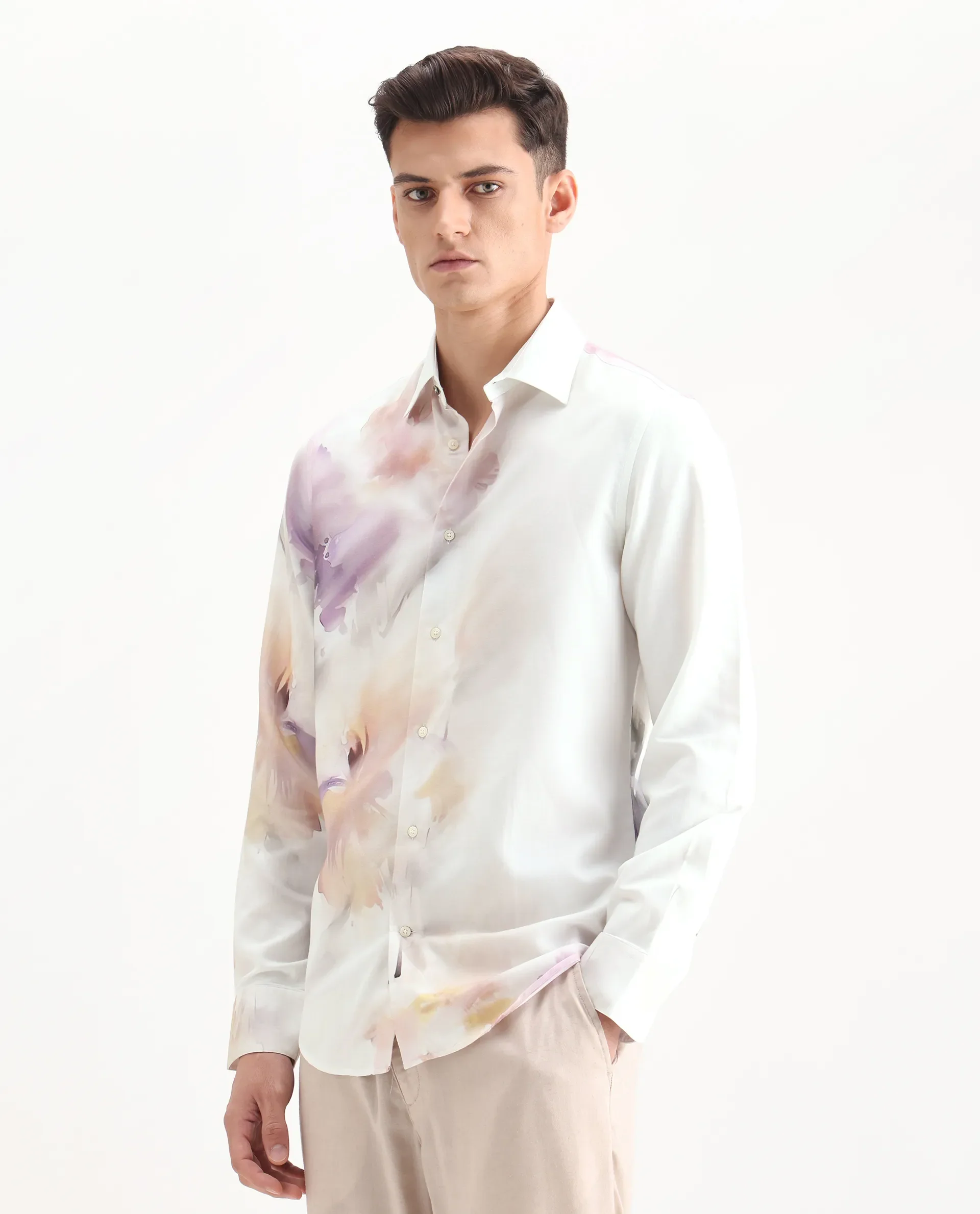 Rare Rabbit Men's Wexol Off White Cotton Blend Floral Print Regular Fit Full Sleeve Collared Shirt - Image 5