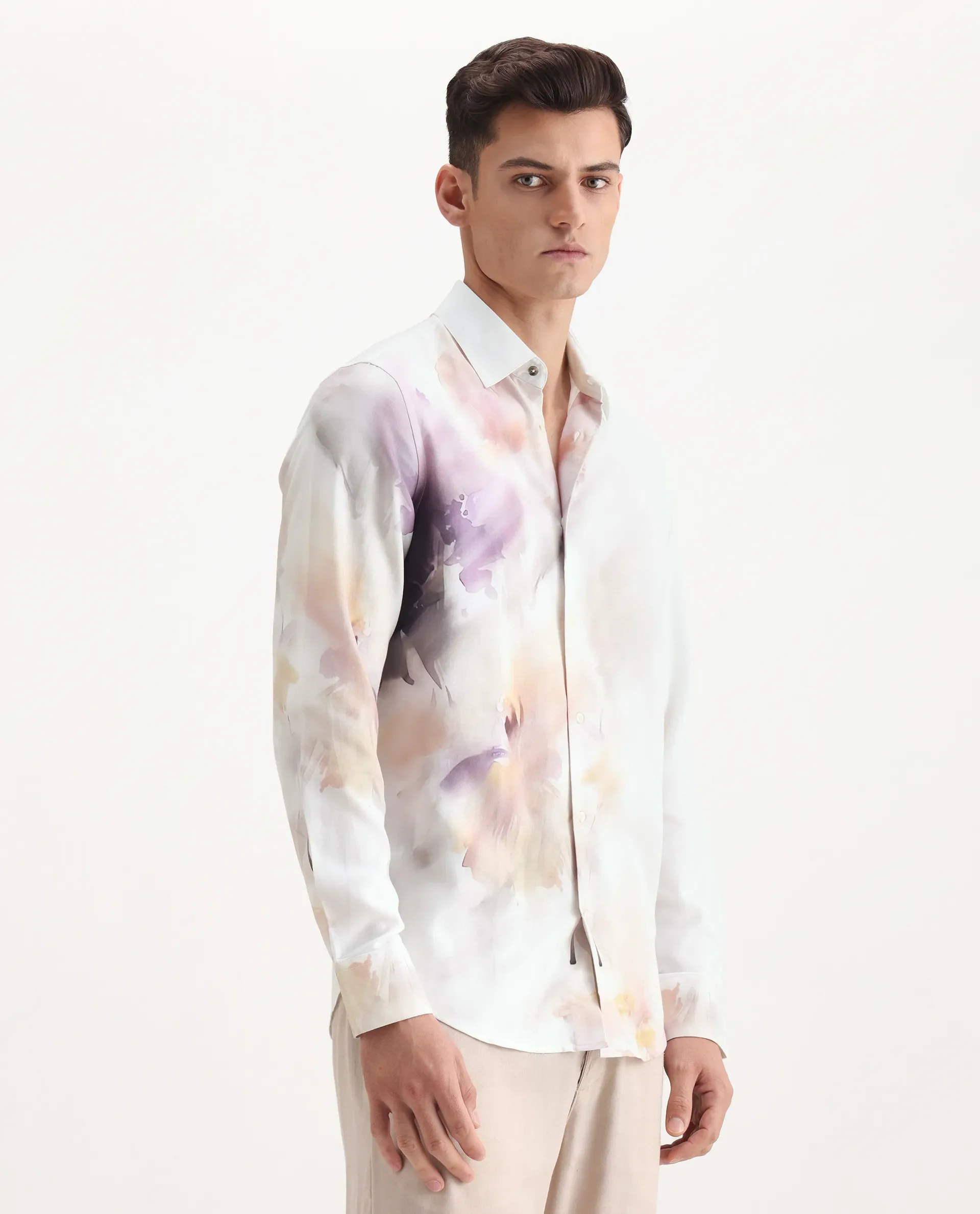 Rare Rabbit Men's Wexol Off White Cotton Blend Floral Print Regular Fit Full Sleeve Collared Shirt - Image 6