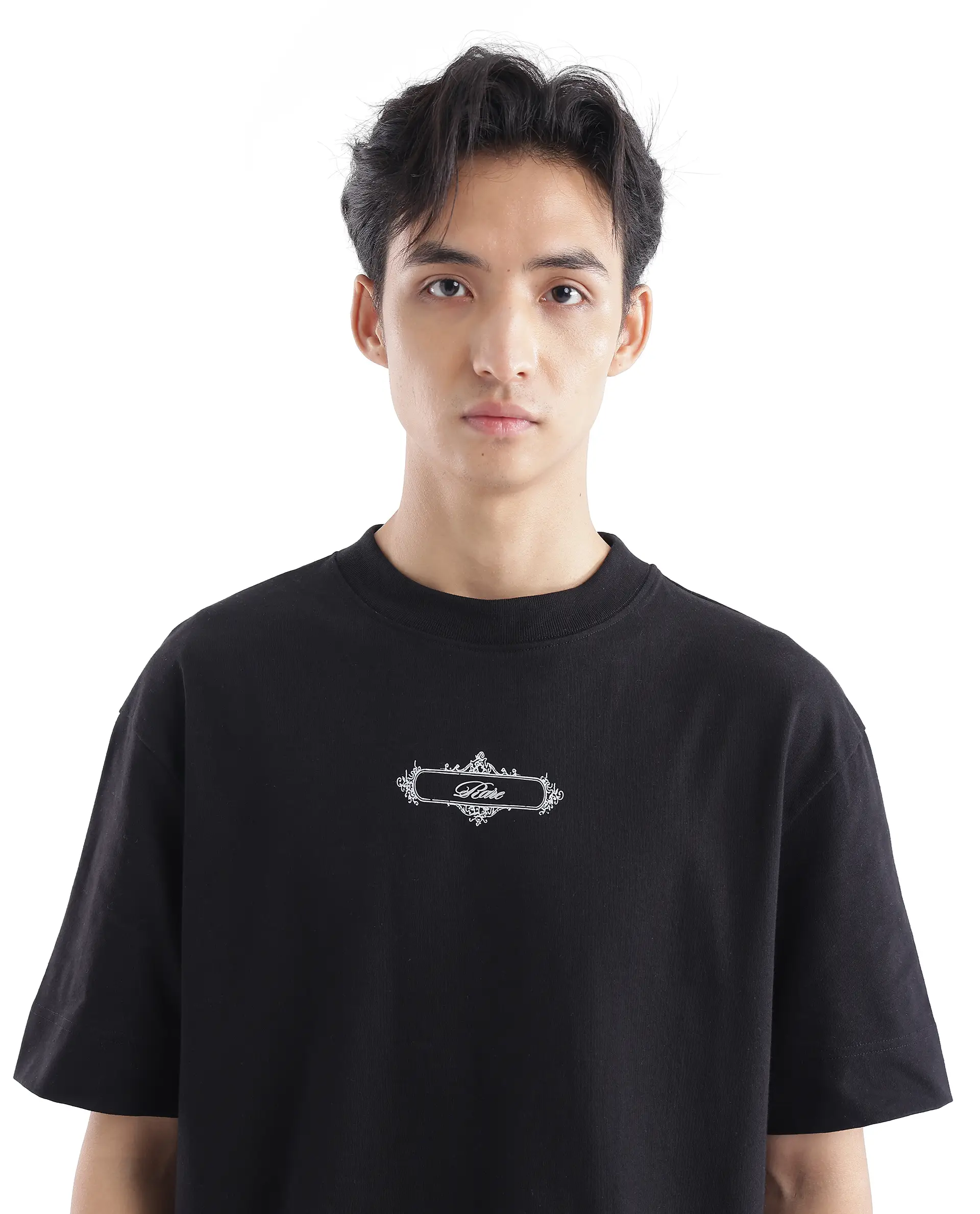 Rare Rabbit Men's Whatevr Black Cotton Graphic Print Oversized Fit Half Sleeve Crew Neck T-Shirt - Image 10