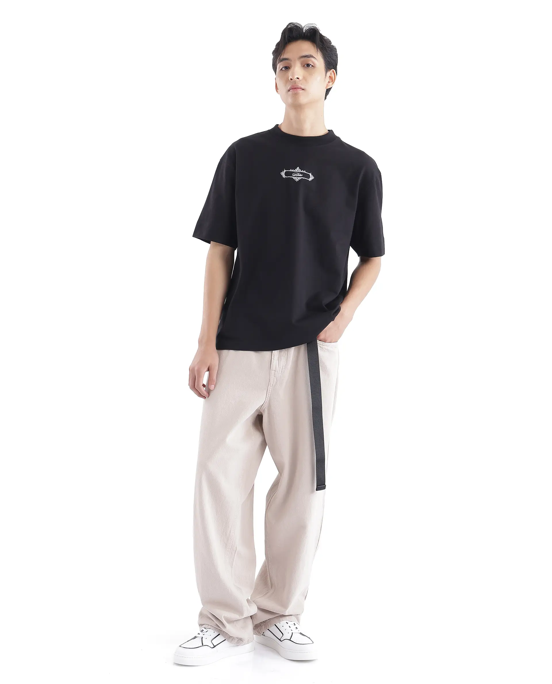 Rare Rabbit Men's Whatevr Black Cotton Graphic Print Oversized Fit Half Sleeve Crew Neck T-Shirt - Image 5