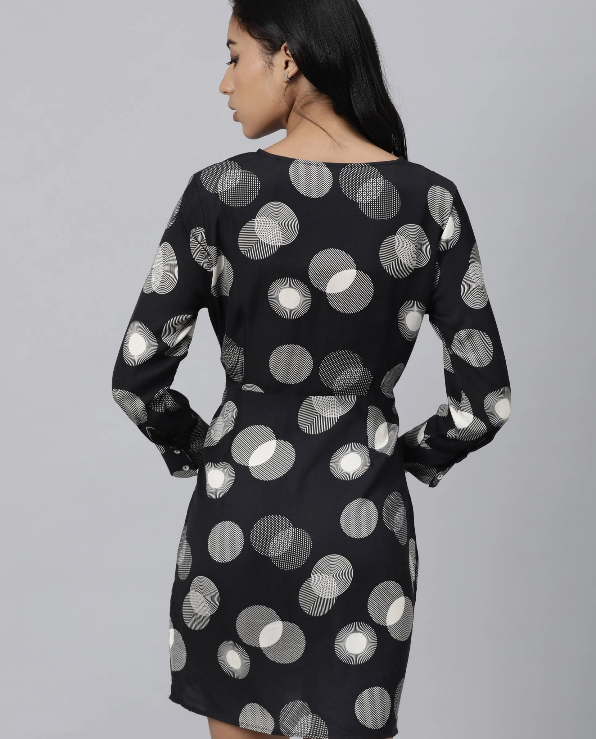 Rareism Women Wheel Black Dress Full Sleeves Printed - Image 3