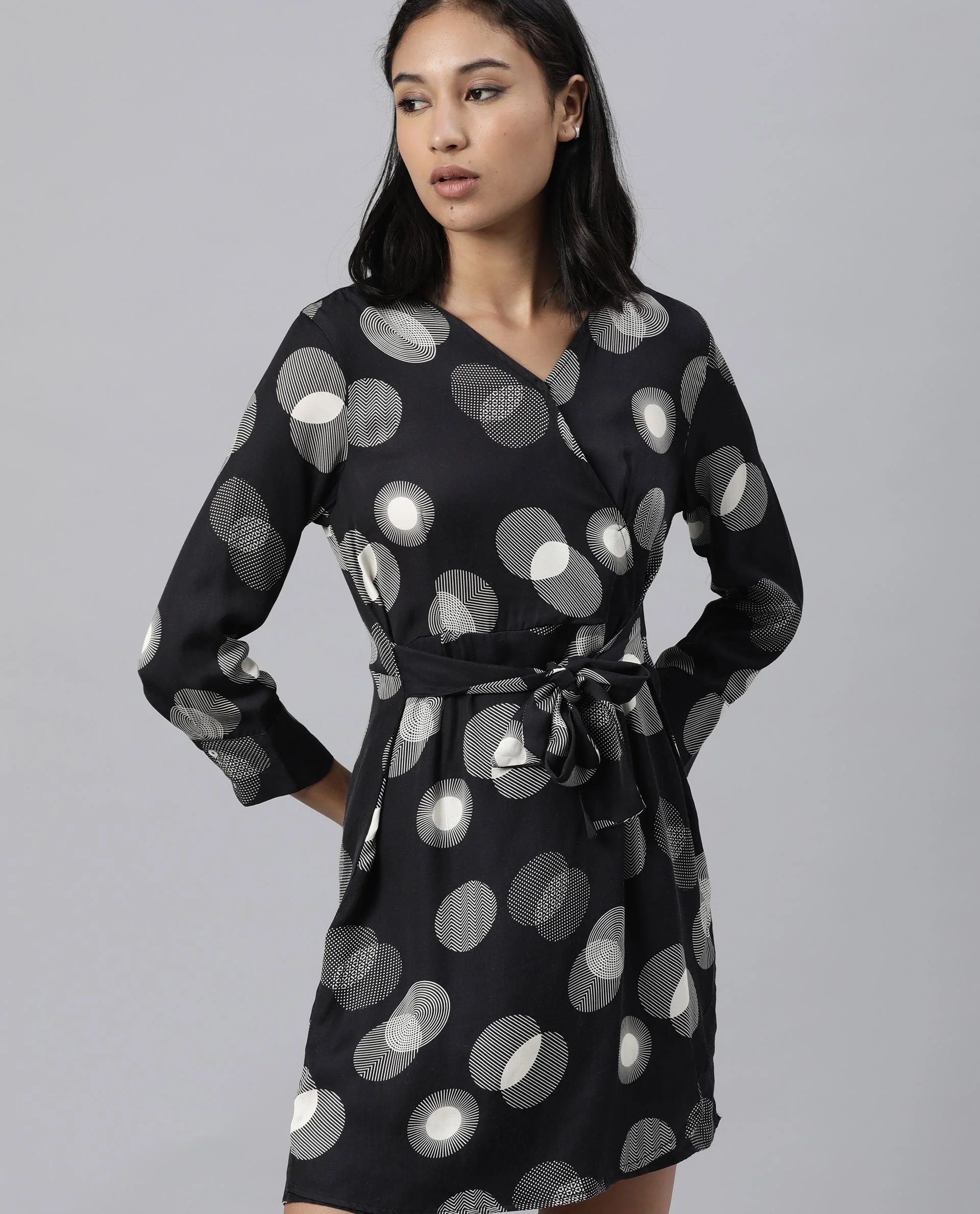 Rareism Women Wheel Black Dress Full Sleeves Printed - Image 6