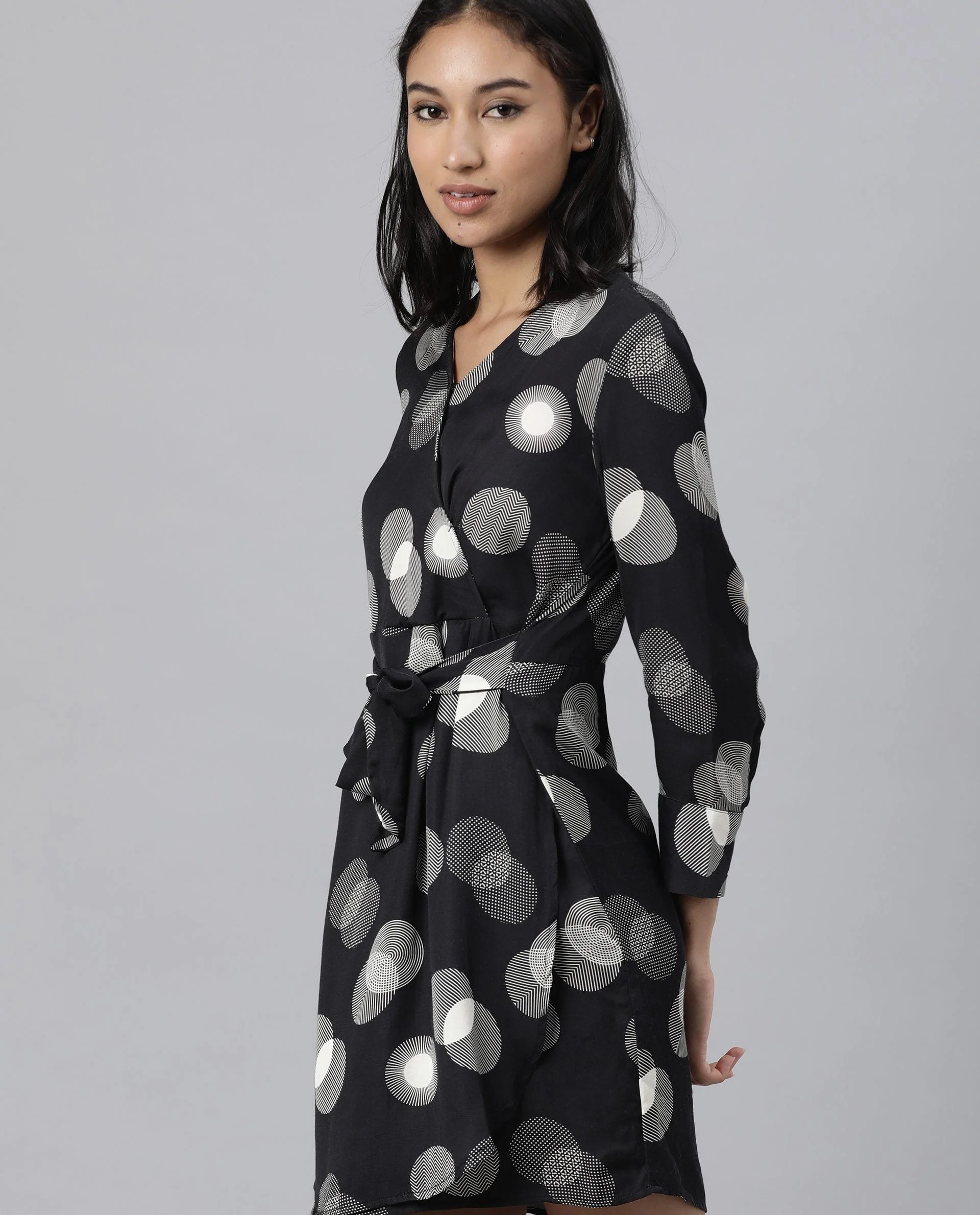 Rareism Women Wheel Black Dress Full Sleeves Printed - Image 8