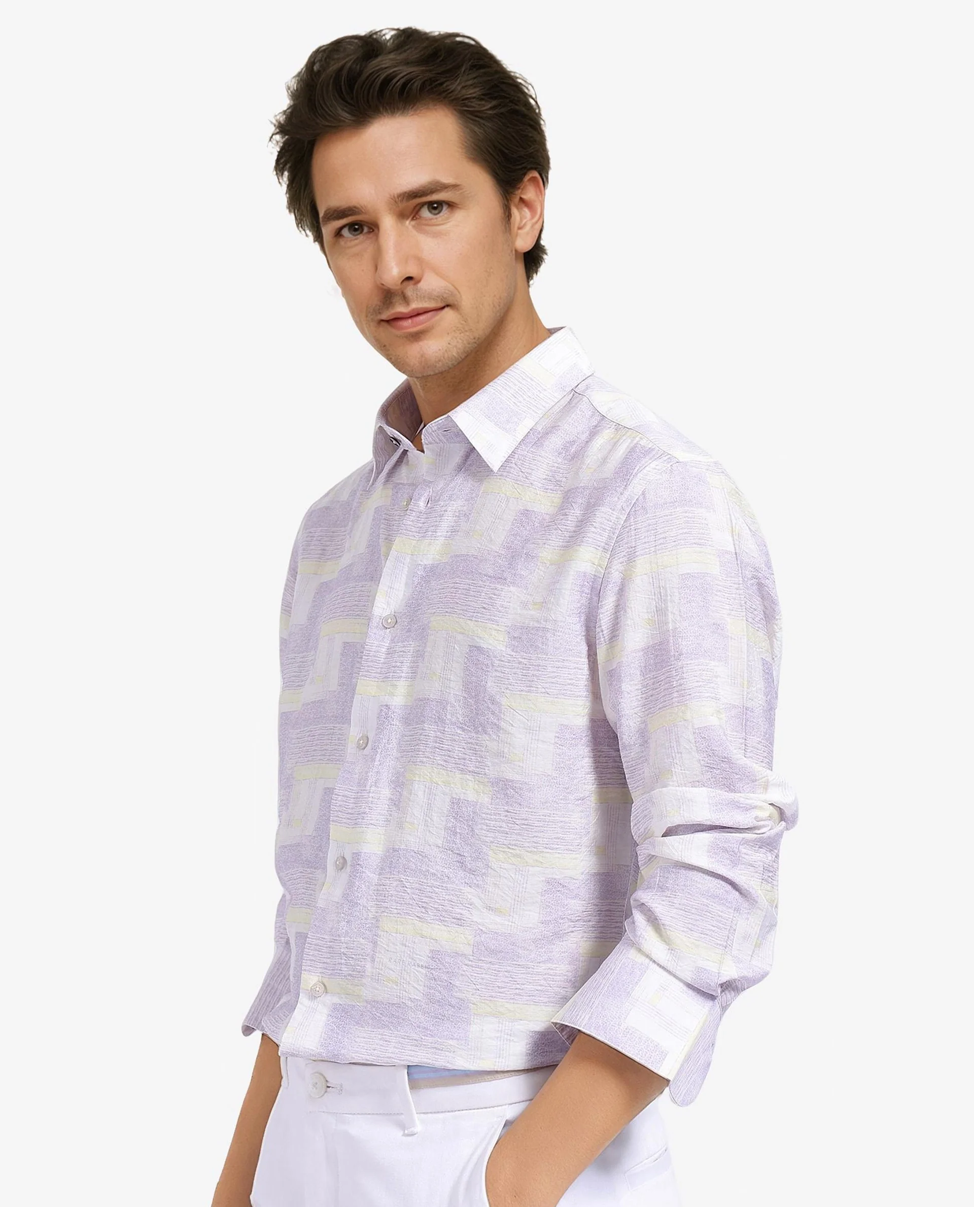 Rare Rabbit Men's Whimsy Pastel Pink Cotton Abstract Print Regular Fit Full Sleeve Collared Shirt - Image 4