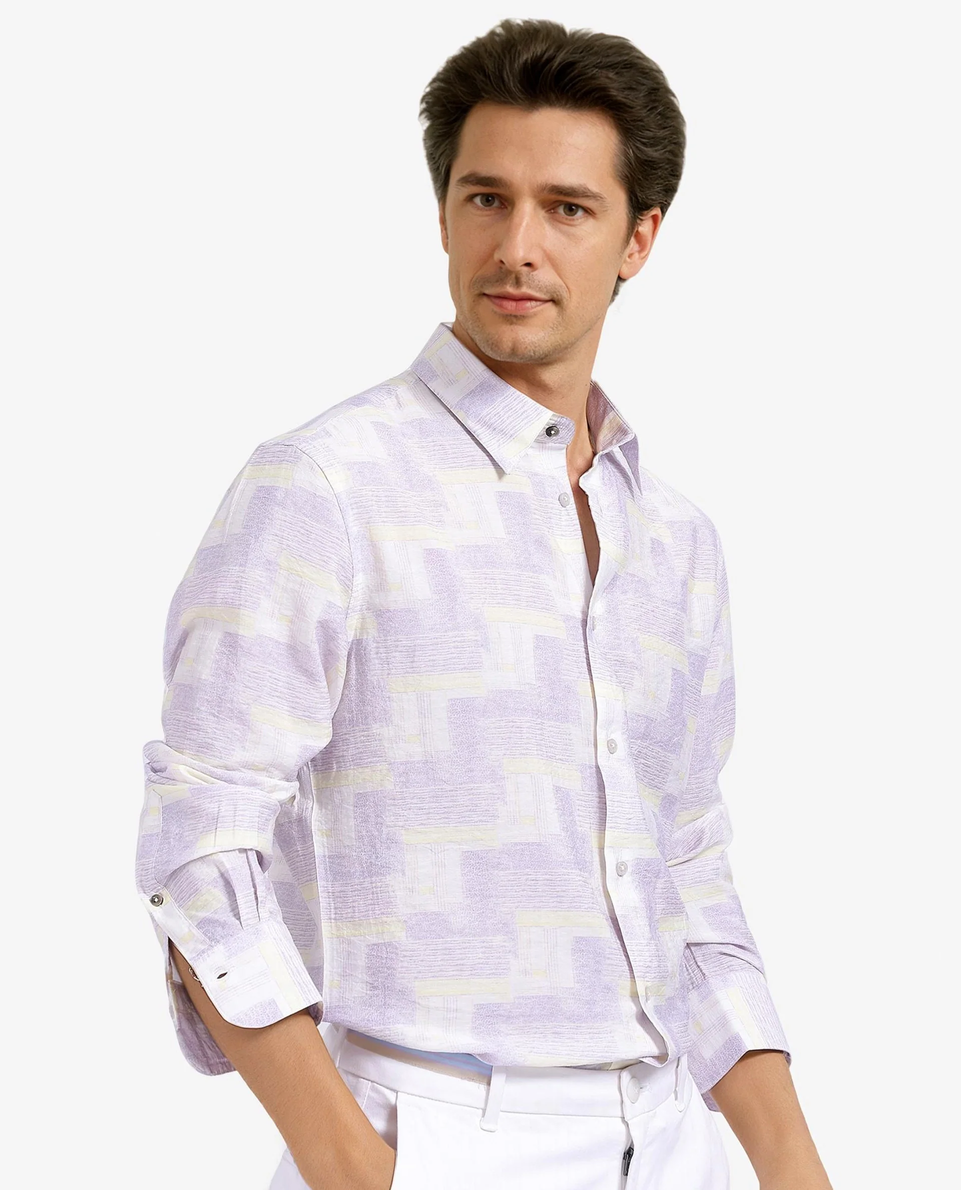 Rare Rabbit Men's Whimsy Pastel Pink Cotton Abstract Print Regular Fit Full Sleeve Collared Shirt - Image 5