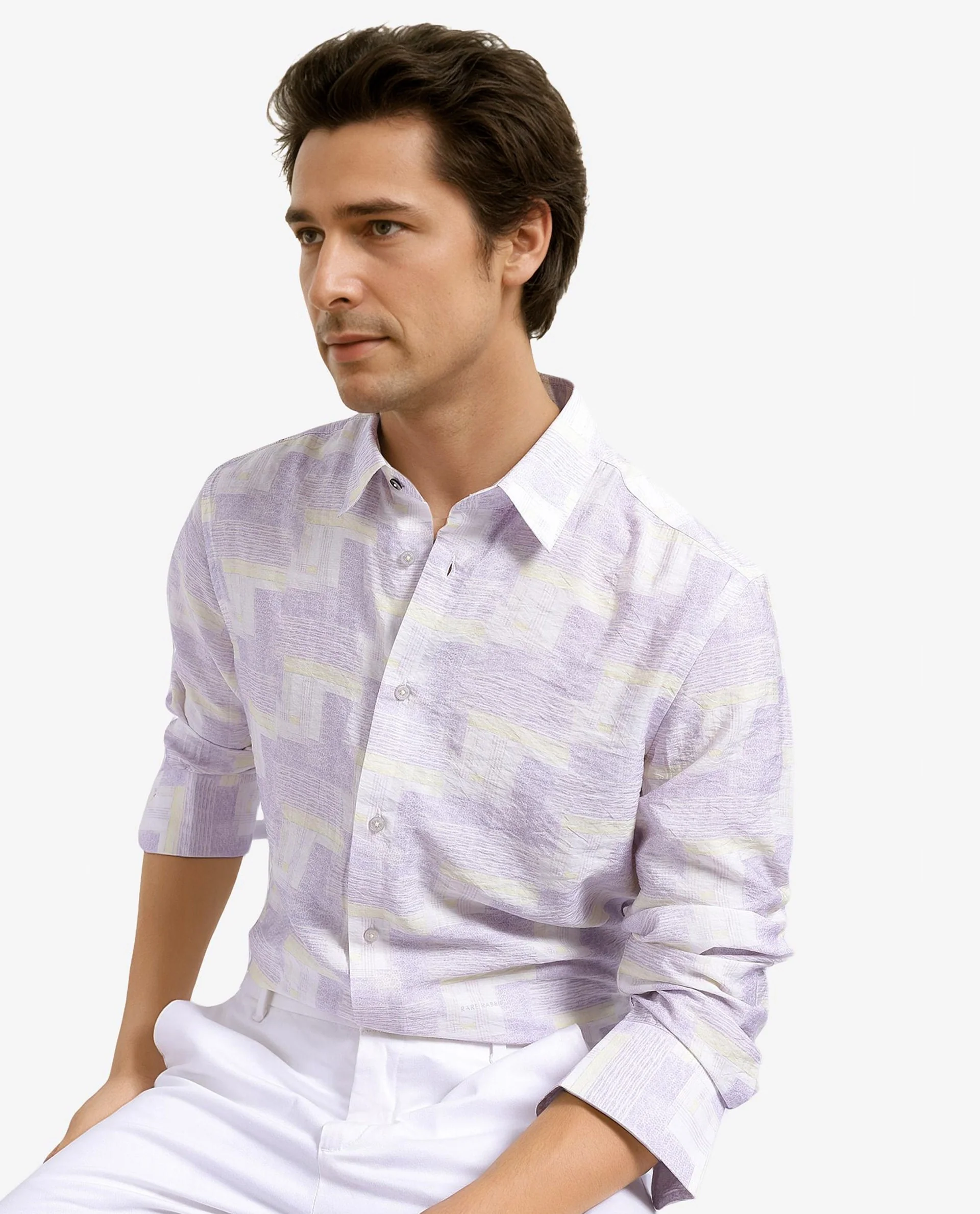 Rare Rabbit Men's Whimsy Pastel Pink Cotton Abstract Print Regular Fit Full Sleeve Collared Shirt - Image 7
