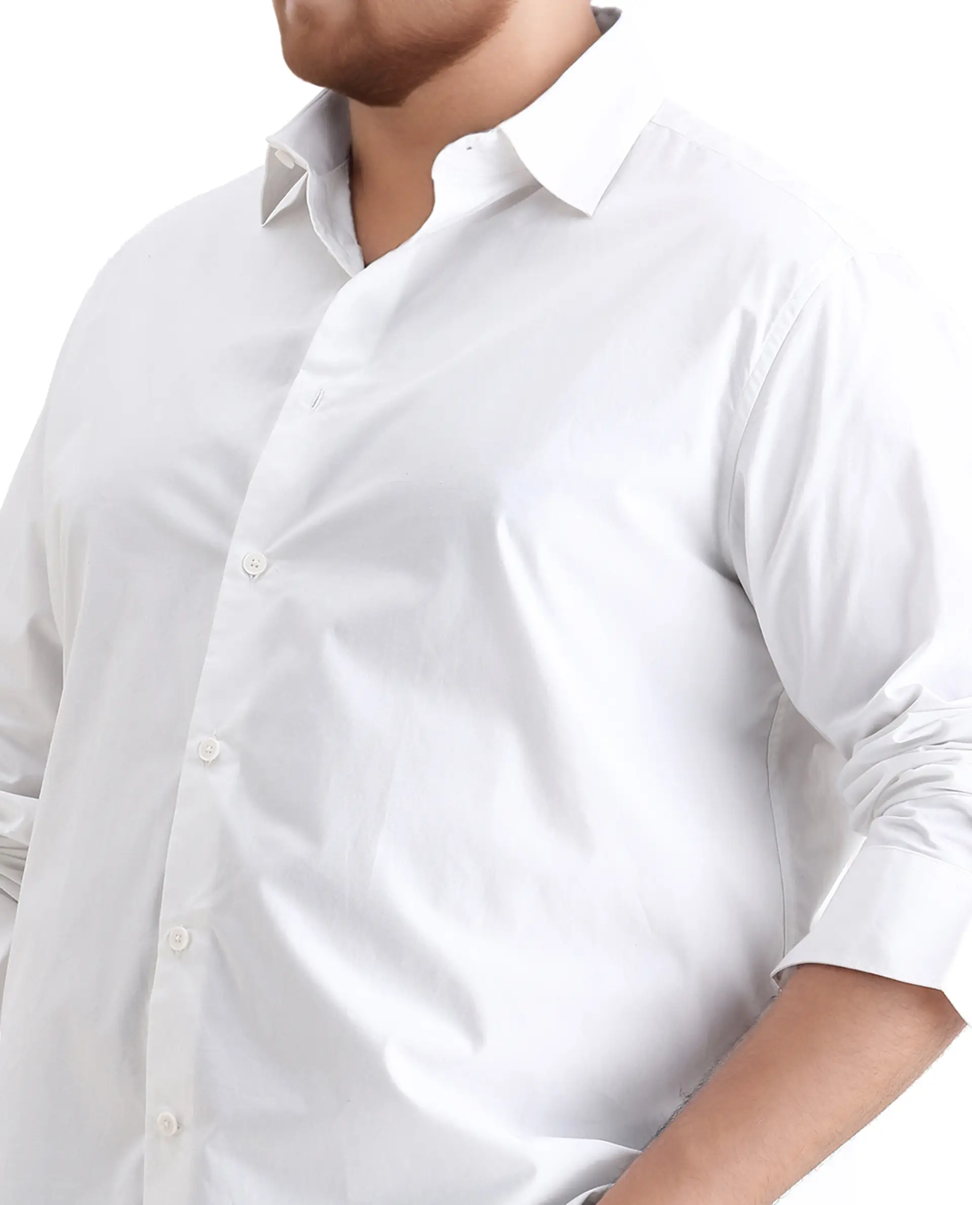 Rare Rabbit Men's Whit Big White Cotton Fabric Collared Neck Regular Plain Shirt - Image 3