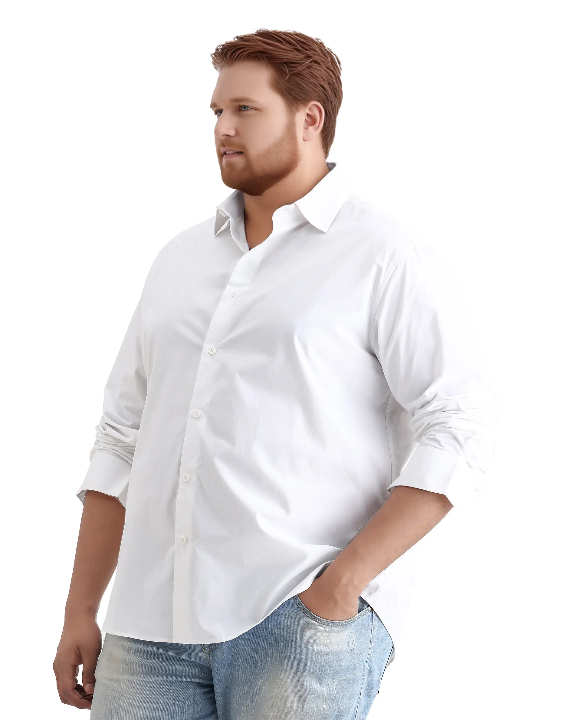 Rare Rabbit Men's Whit Big White Cotton Fabric Collared Neck Regular Plain Shirt - Image 4