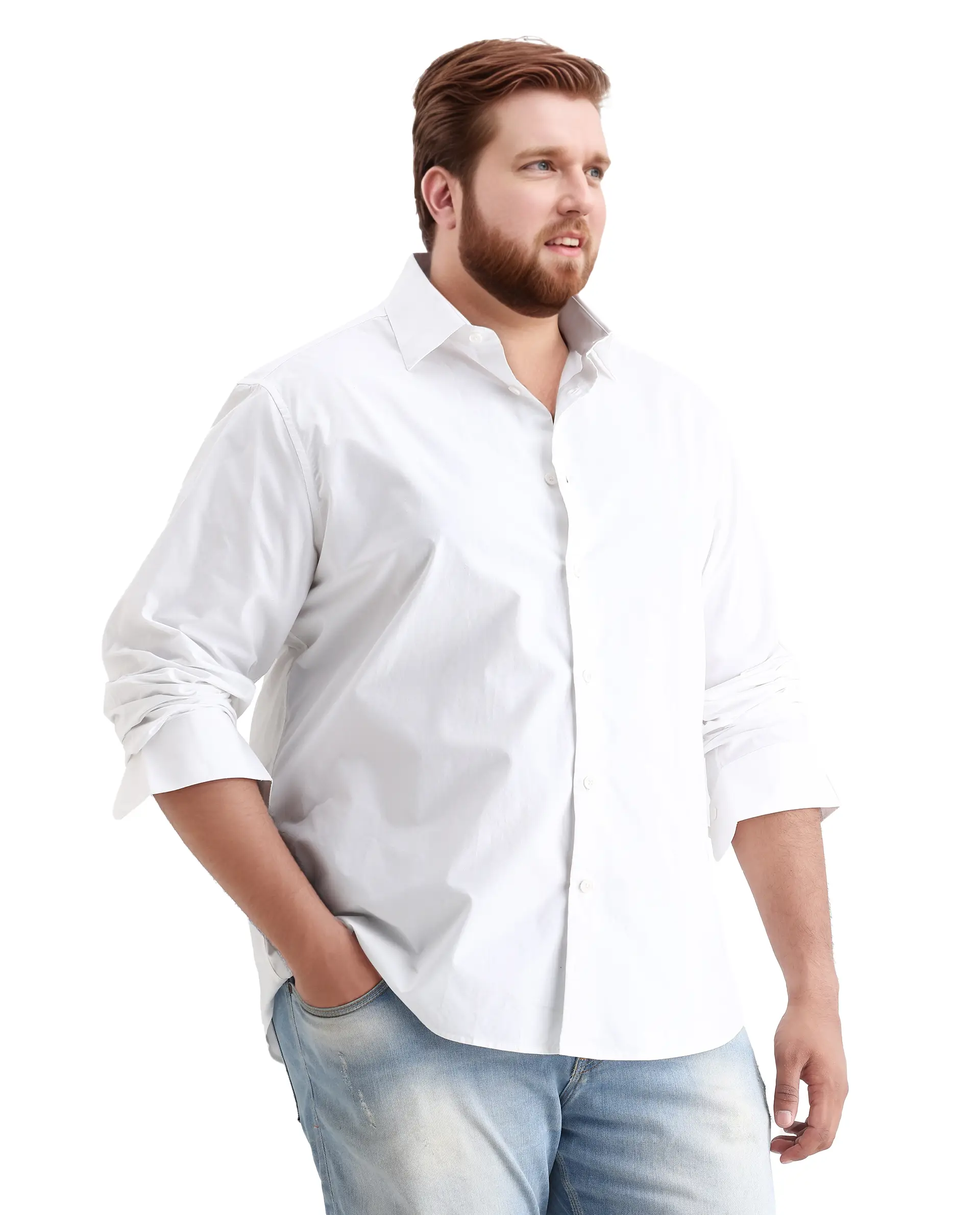 Rare Rabbit Men's Whit Big White Cotton Fabric Collared Neck Regular Plain Shirt - Image 5