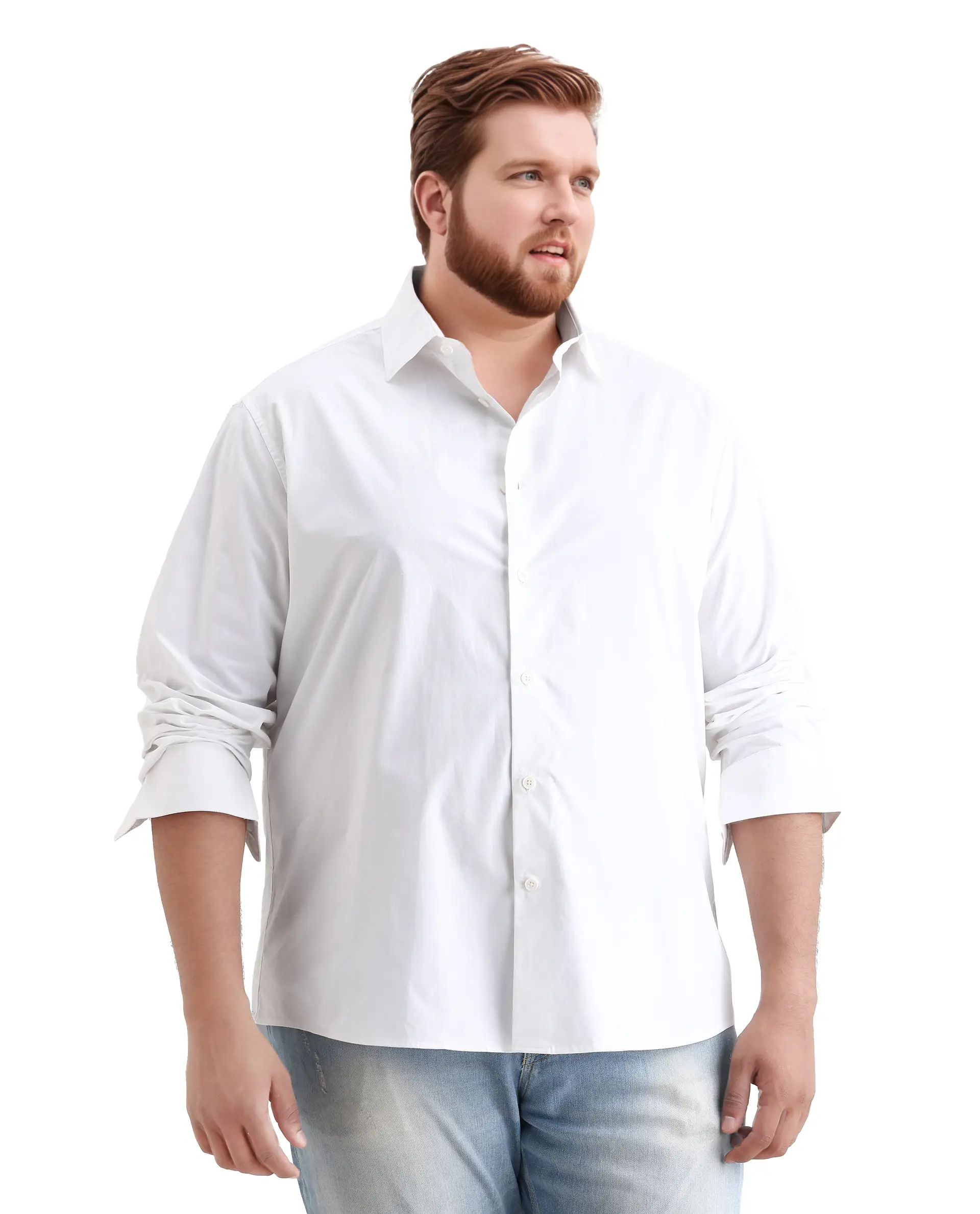 Rare Rabbit Men's Whit Big White Cotton Fabric Collared Neck Regular Plain Shirt - Image 6