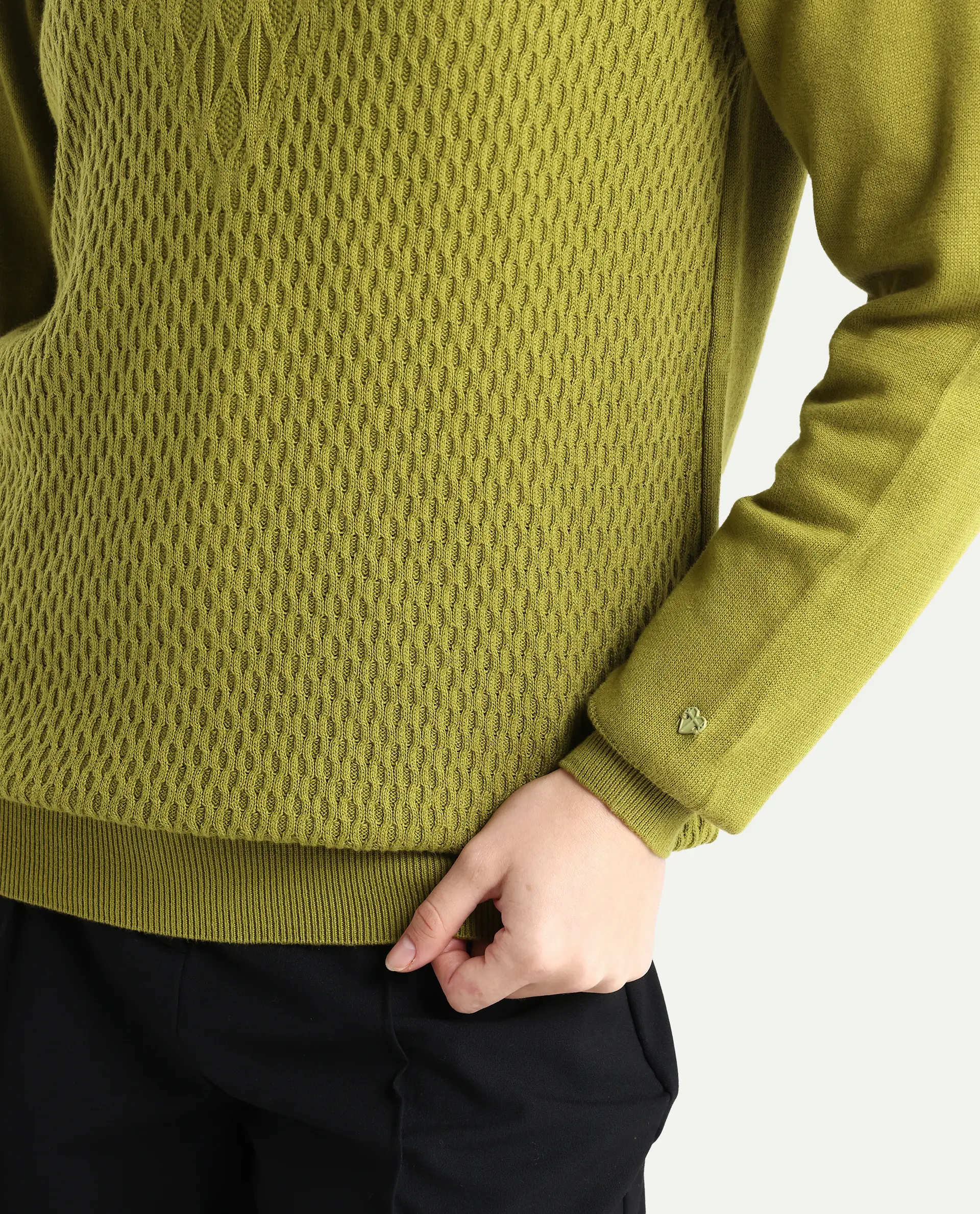 Rareism Women's Whittall Olive Cotton High Neck Plain Relaxed Fit Sweater - Image 4