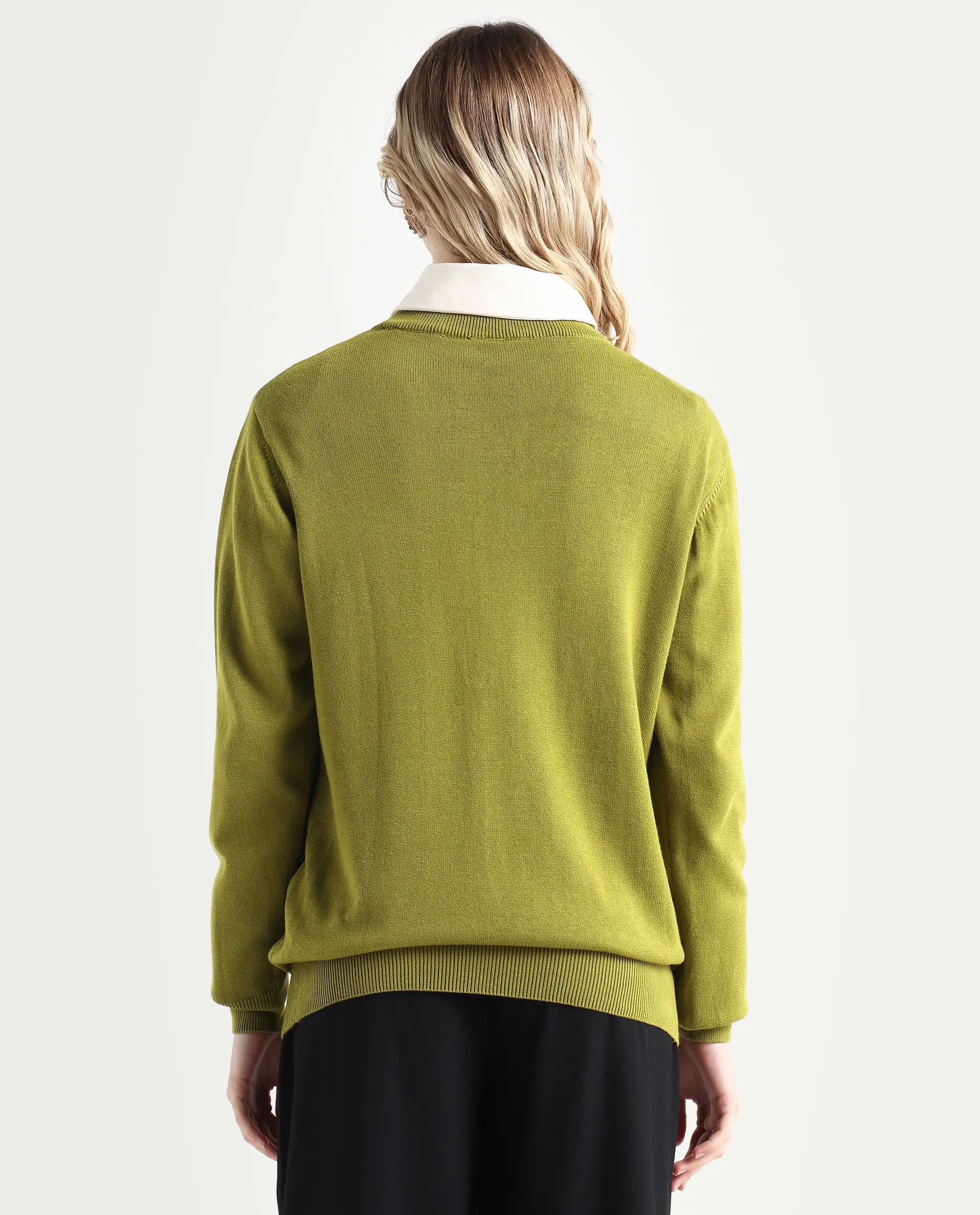 Rareism Women's Whittall Olive Cotton High Neck Plain Relaxed Fit Sweater - Image 8