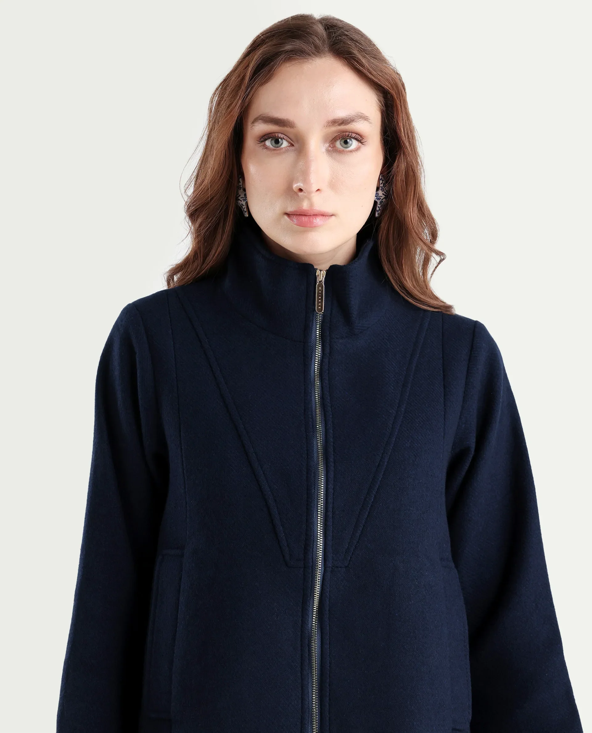 Rareism Women's Whyla Navy Stand Collar Plain Raglan Sleeve Boxy Fit Jacket - Image 4