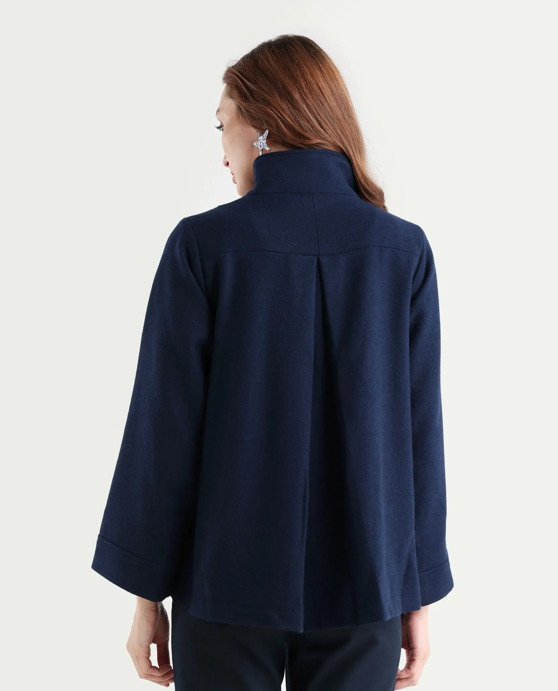 Rareism Women's Whyla Navy Stand Collar Plain Raglan Sleeve Boxy Fit Jacket - Image 8