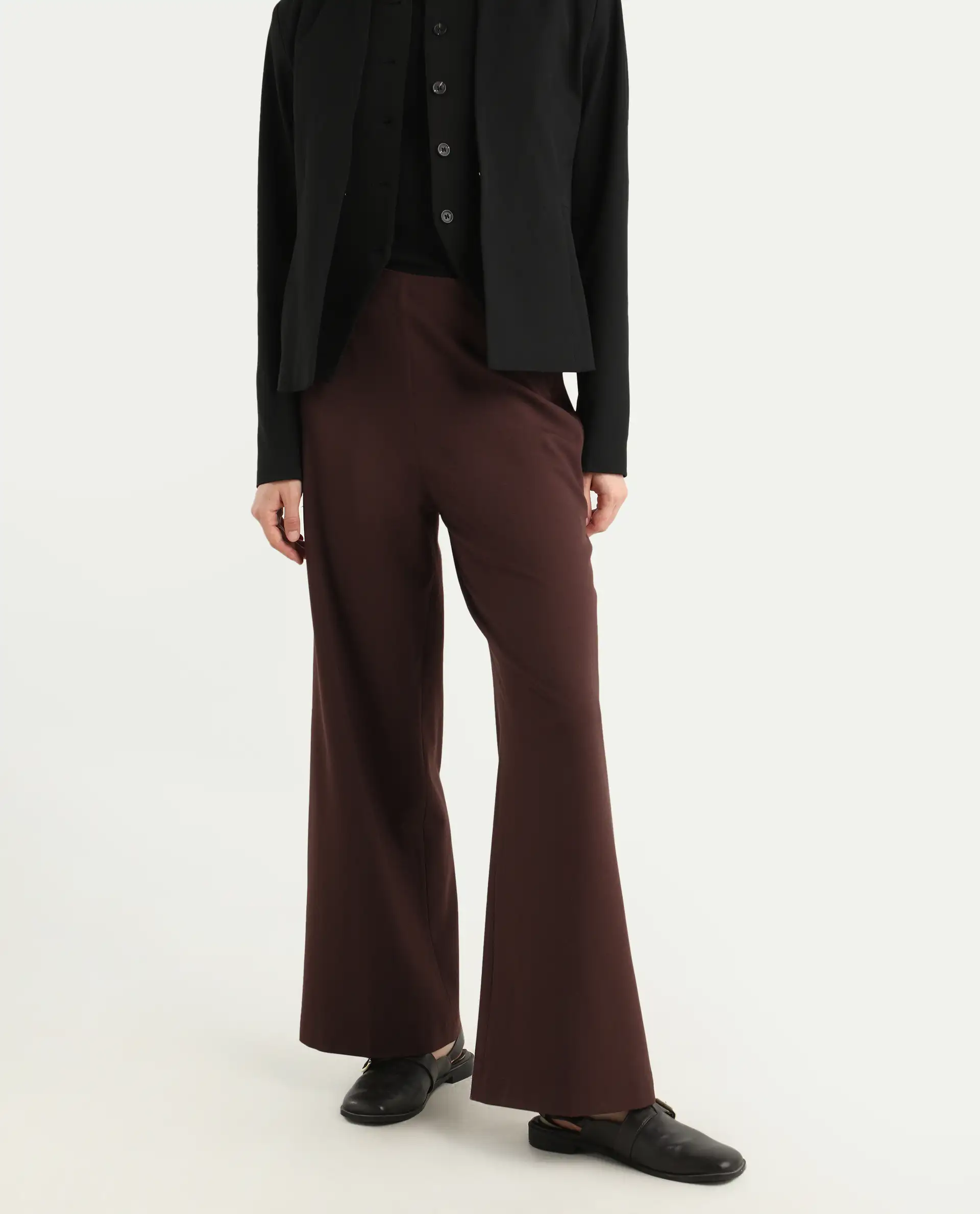 Rareism Women Wido Deep Red Polyester Blend Button Closure Wide Leg Fit Plain Travel Trouser - Image 2