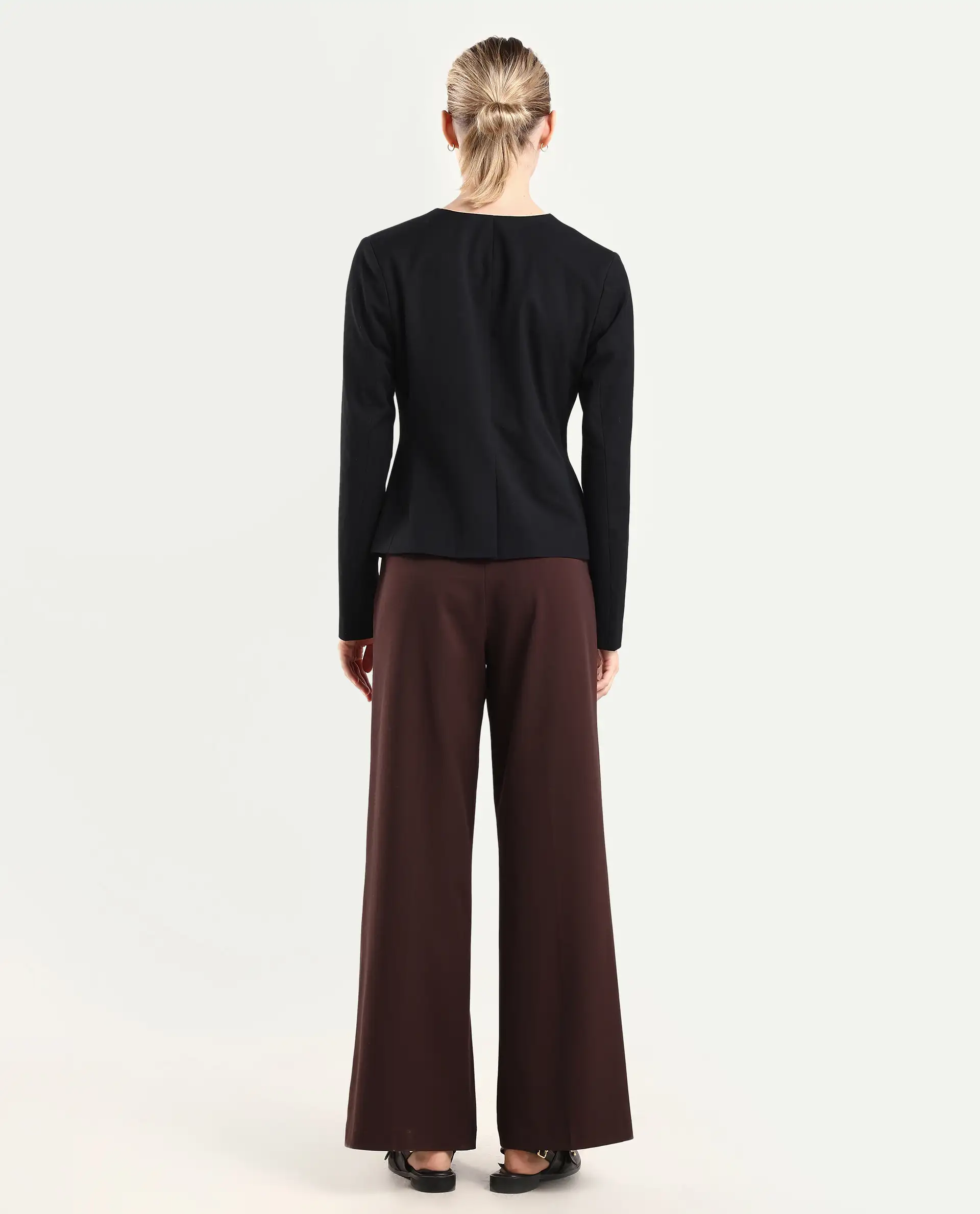 Rareism Women Wido Deep Red Polyester Blend Button Closure Wide Leg Fit Plain Travel Trouser - Image 7