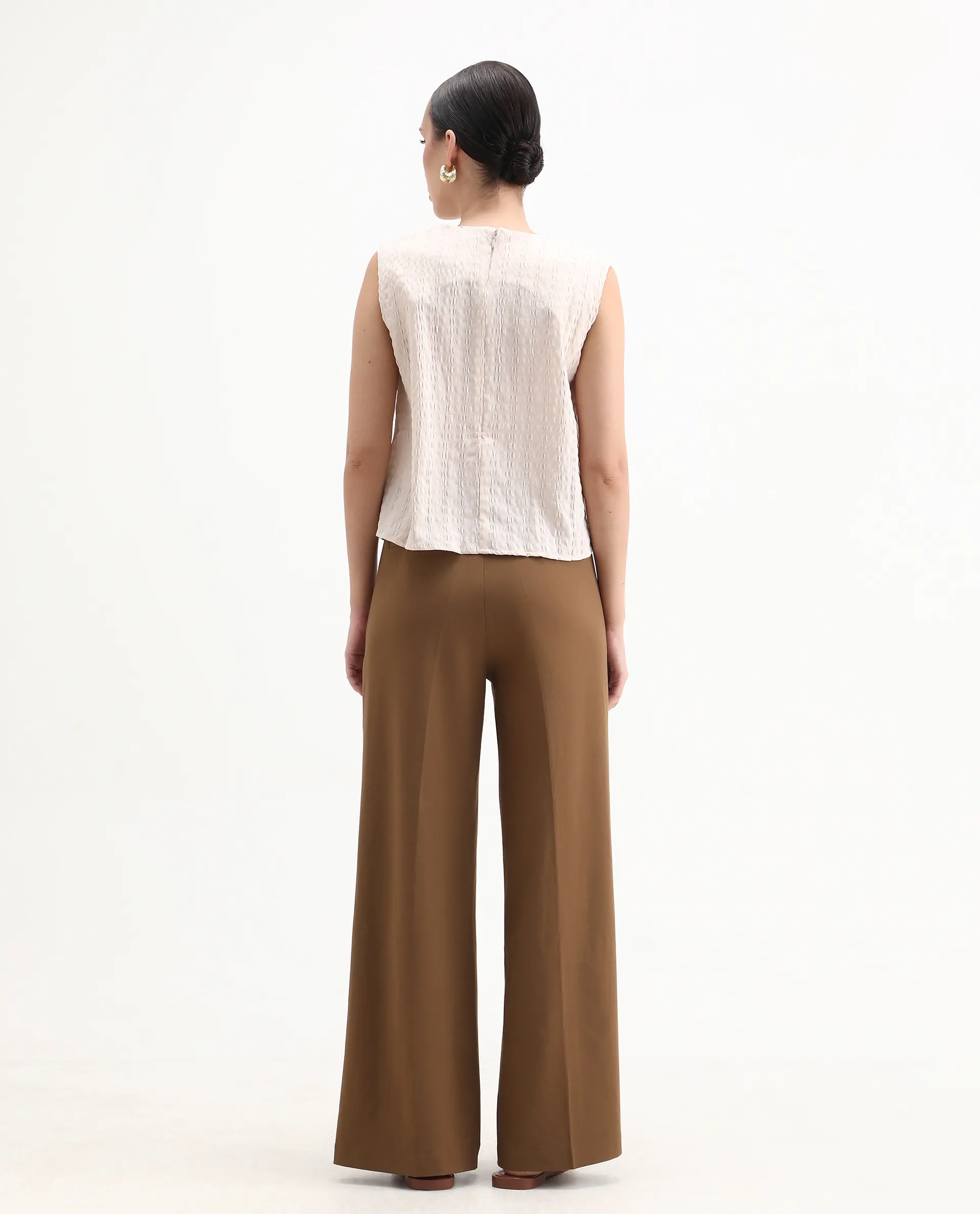 Rareism Women's Wido Light Brown Polyester Blend Wide Leg Plain Travel Trouser - Image 8