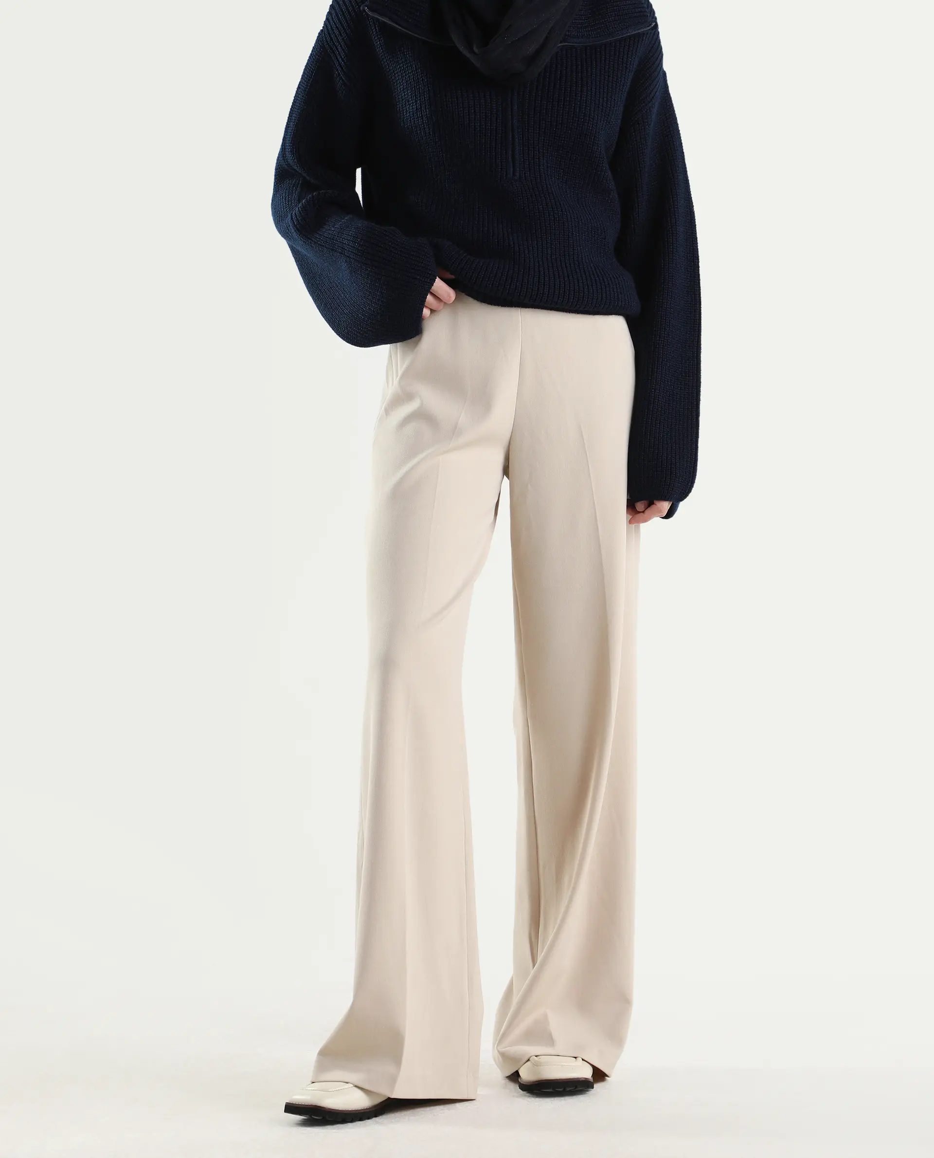 Rareism Women's Widy Beige Viscose Fabric Wide Plain Trouser - Image 2