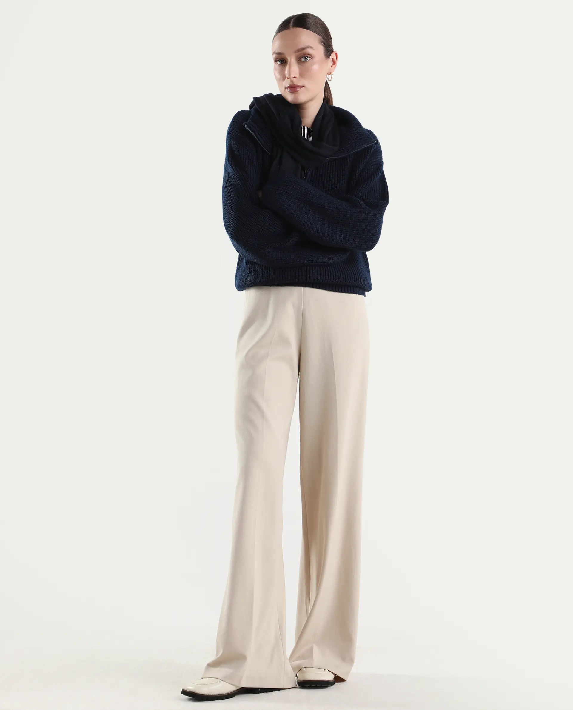 Rareism Women's Widy Beige Viscose Fabric Wide Plain Trouser - Image 3