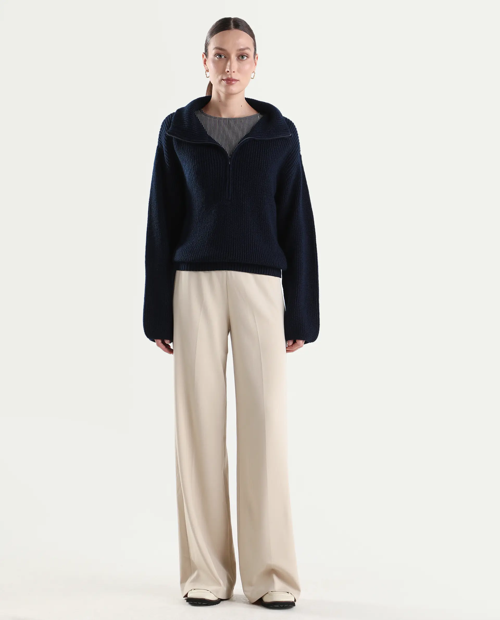 Rareism Women's Widy Beige Viscose Fabric Wide Plain Trouser - Image 5