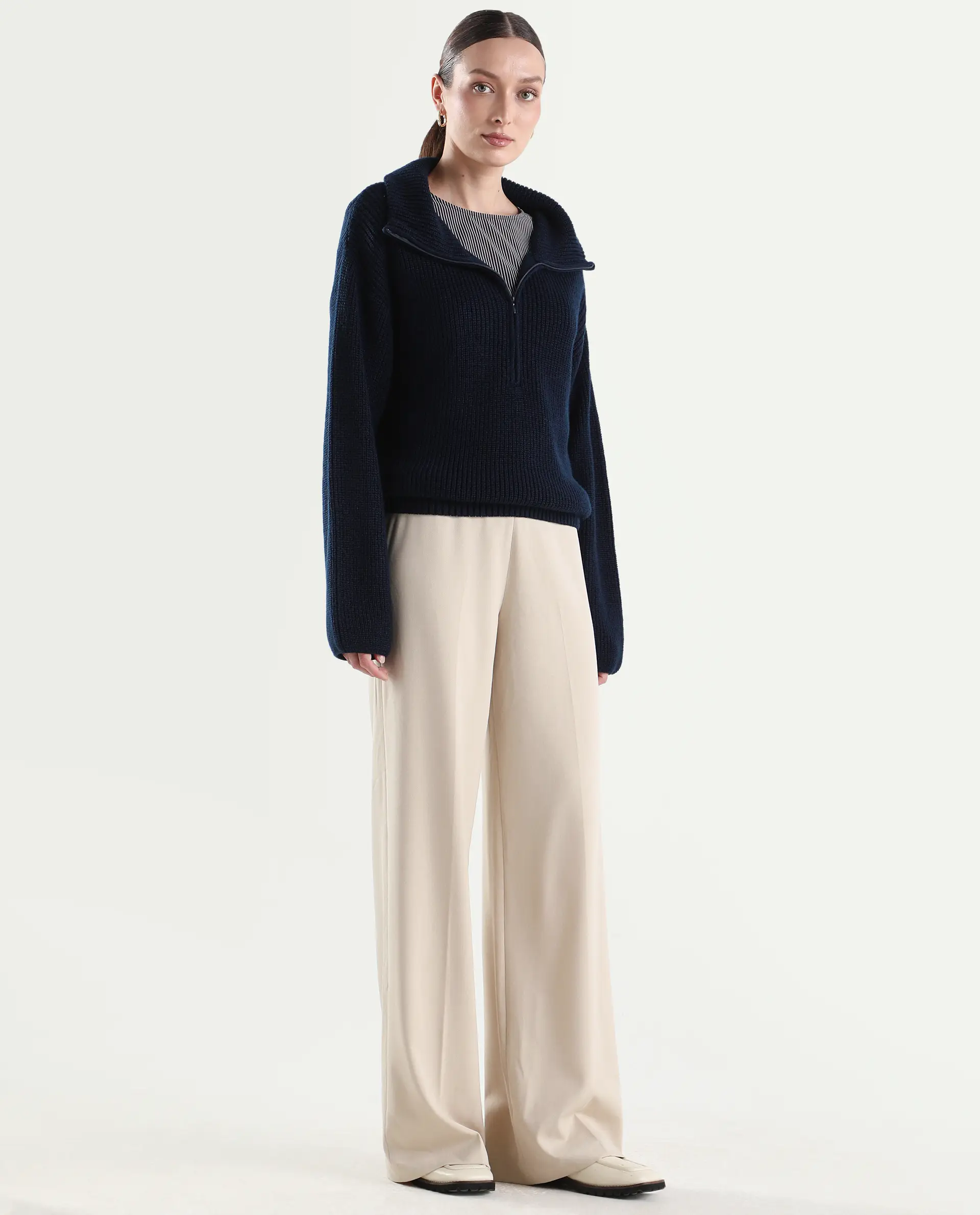 Rareism Women's Widy Beige Viscose Fabric Wide Plain Trouser - Image 6