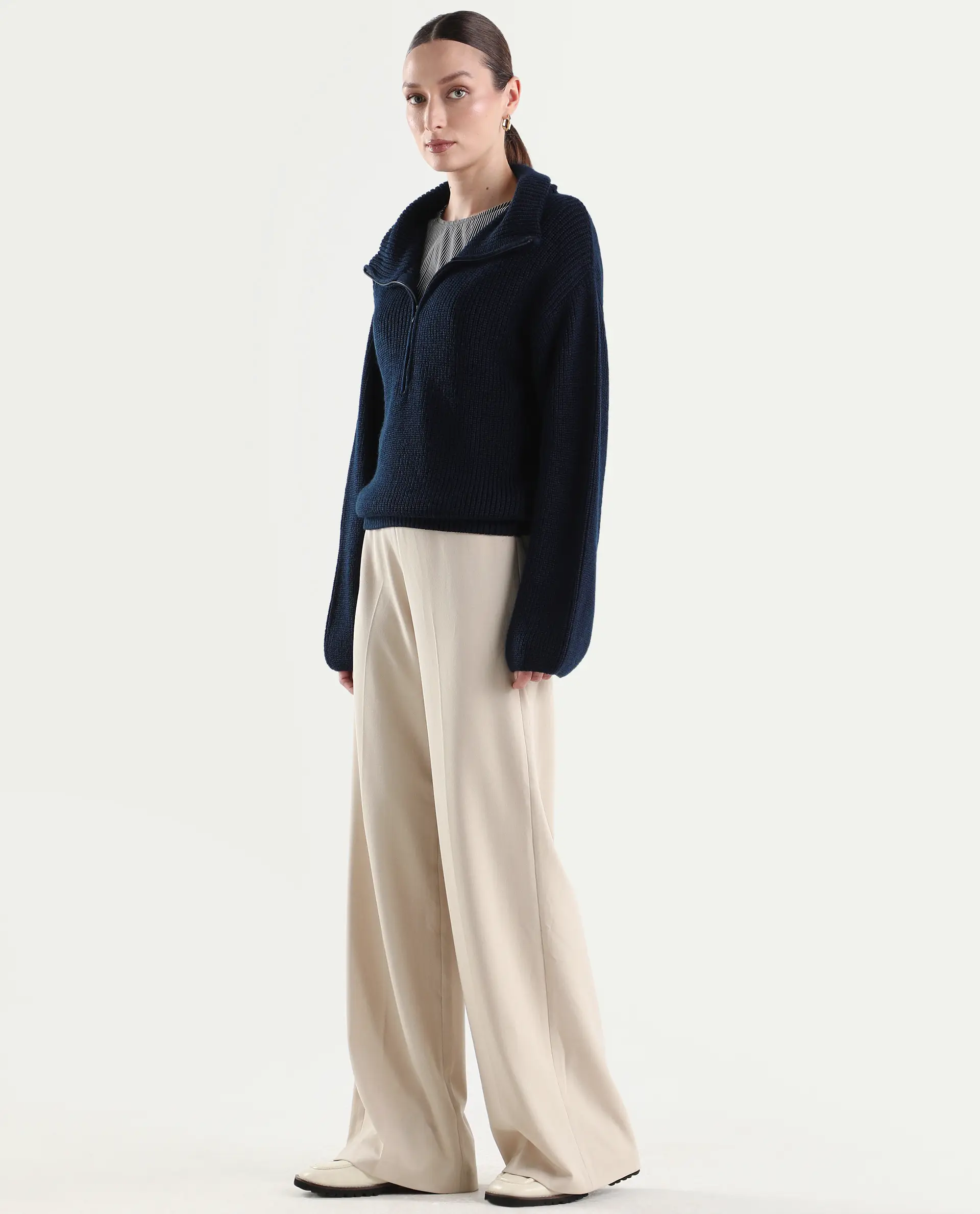Rareism Women's Widy Beige Viscose Fabric Wide Plain Trouser - Image 7