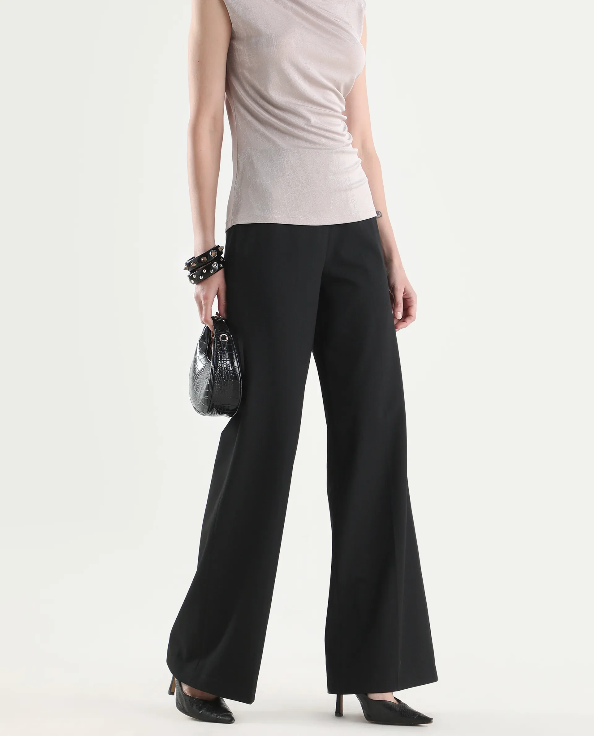 Rareism Women's Widy Black Viscose Wide Plain Trouser - Image 2