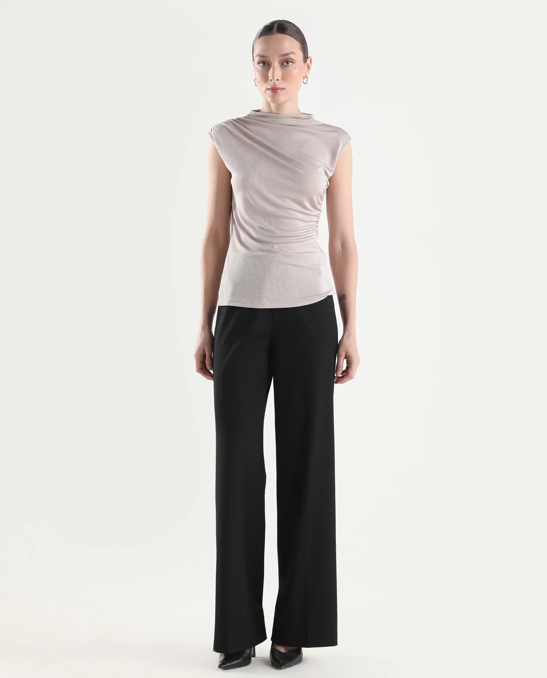 Rareism Women's Widy Black Viscose Wide Plain Trouser - Image 3