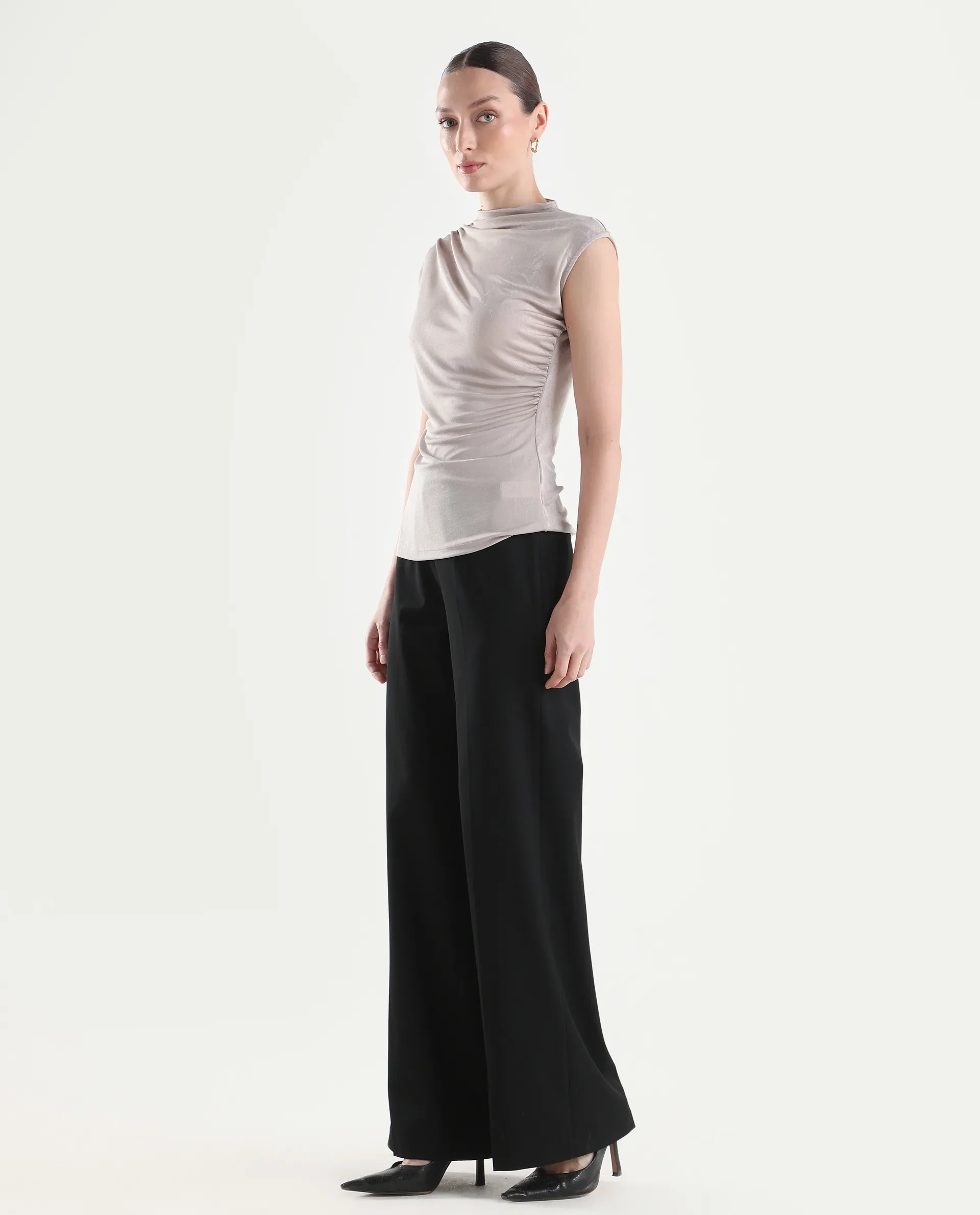 Rareism Women's Widy Black Viscose Wide Plain Trouser - Image 5