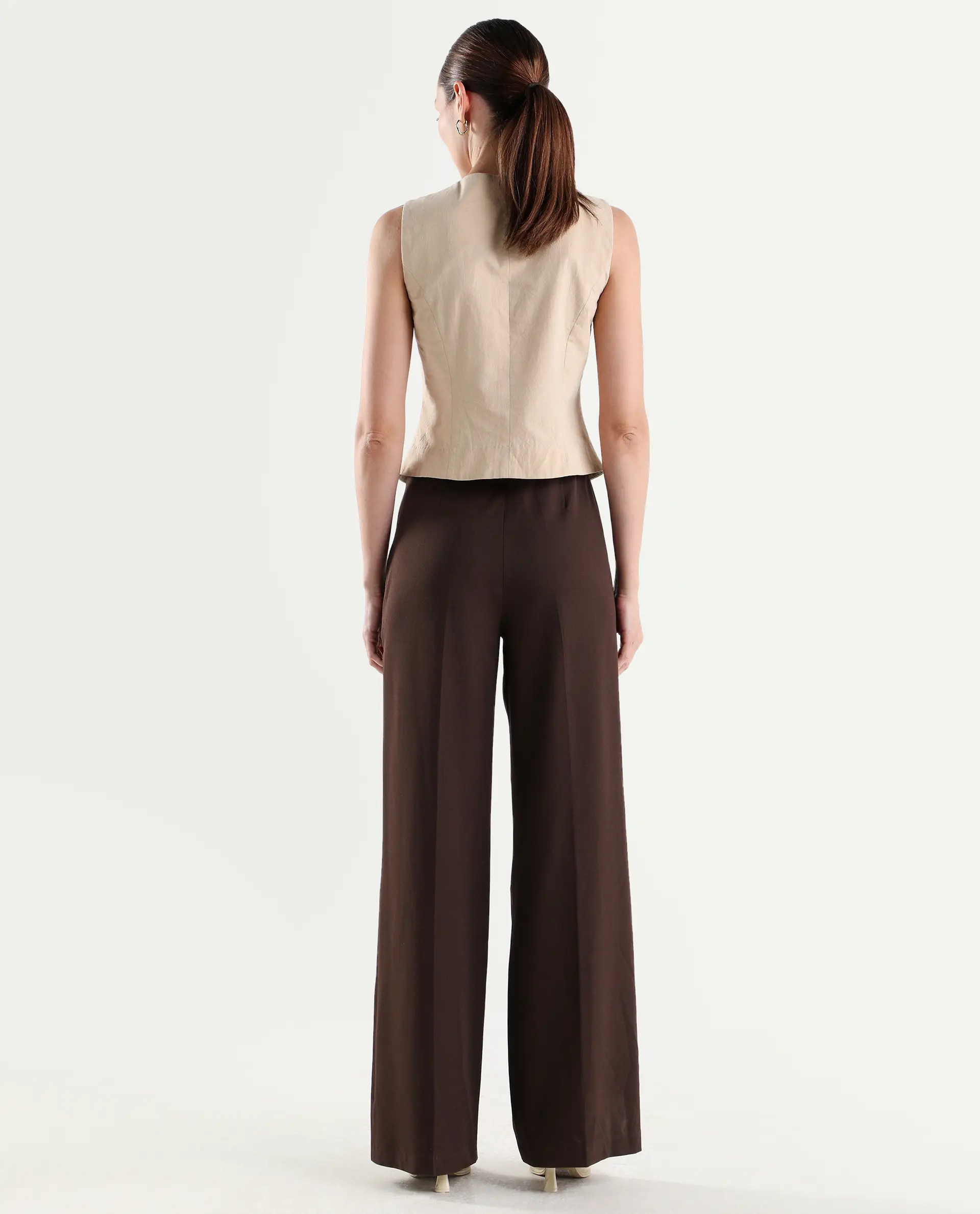 Rareism Women's Widy Brown Viscose Fabric Wide Plain Trouser - Image 7