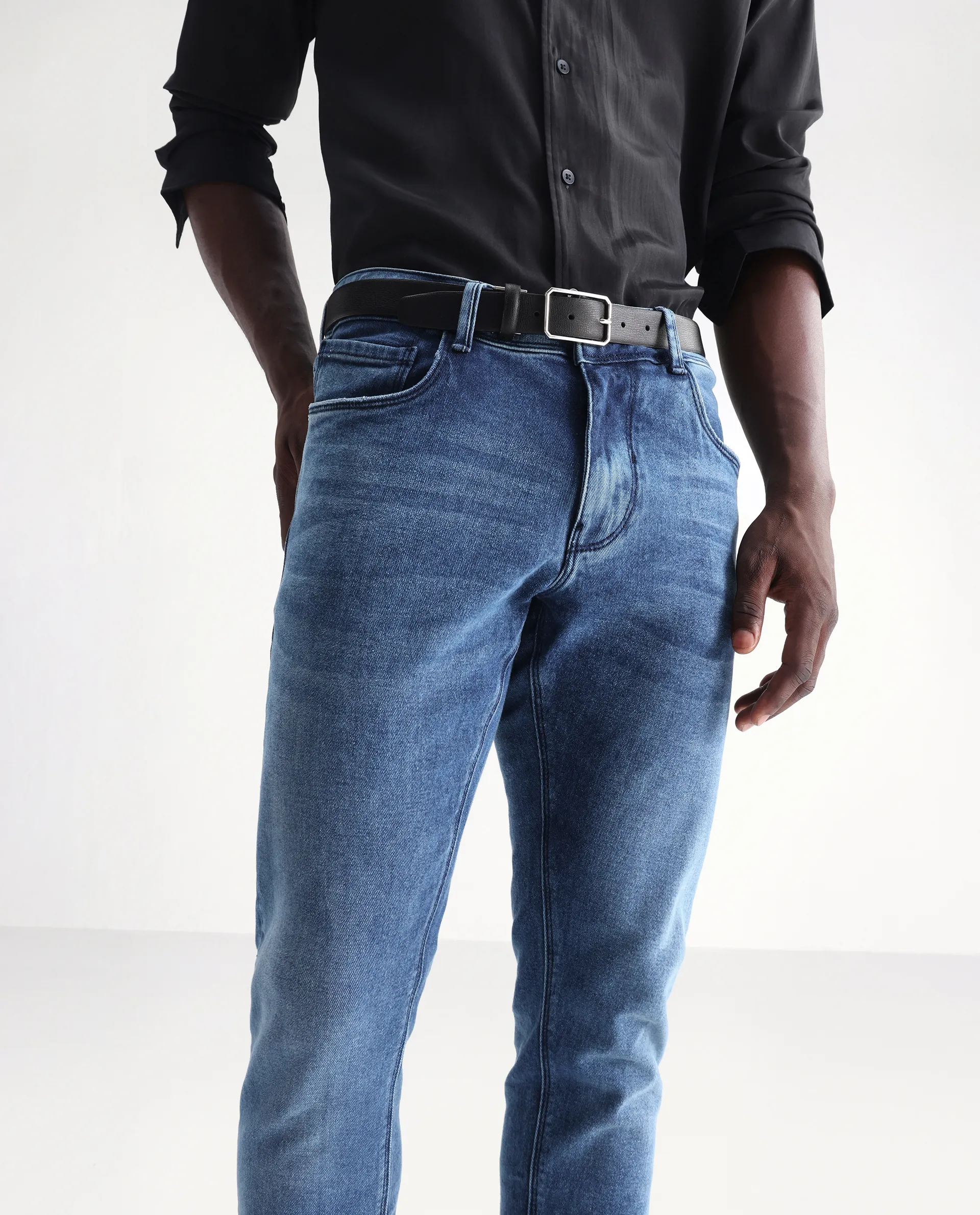 Rare Rabbit Men's Widz Blue Cotton Plain Hawk Slim Fit Jeans - Image 2
