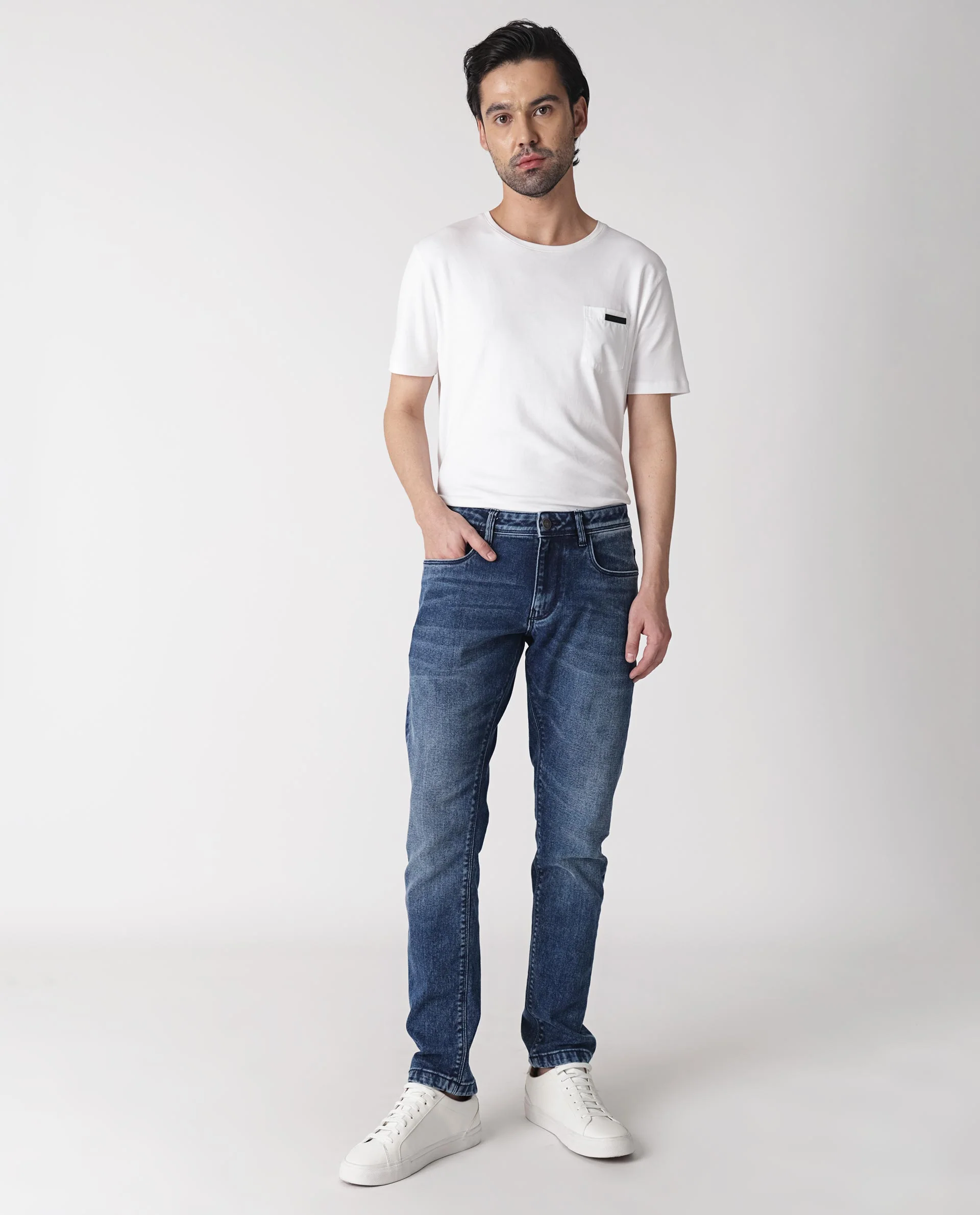 Rare Rabbit Men's Widz Dark Blue Cotton Plain Hawk Slim Fit Jeans - Image 3
