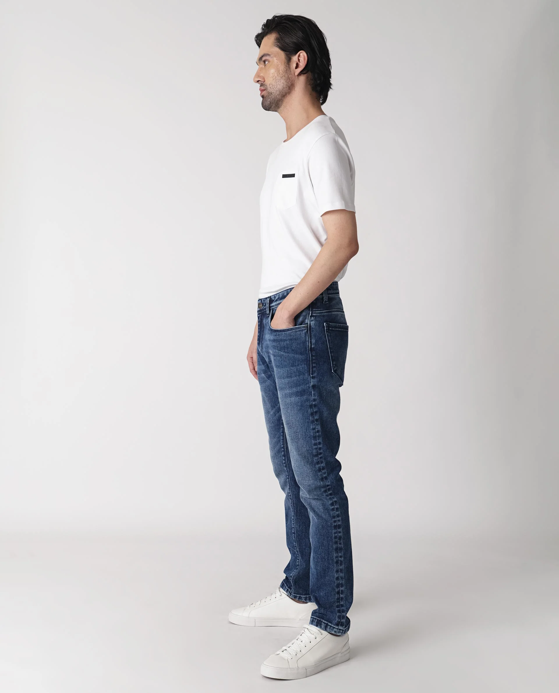 Rare Rabbit Men's Widz Dark Blue Cotton Plain Hawk Slim Fit Jeans - Image 5