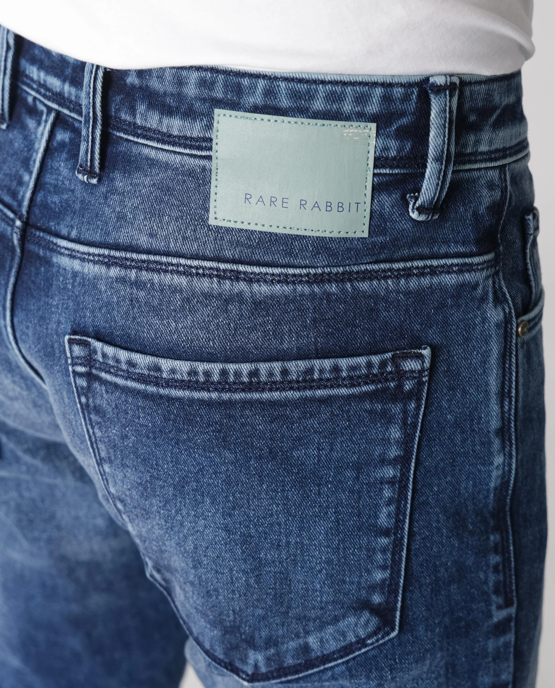 Rare Rabbit Men's Widz Dark Blue Cotton Plain Hawk Slim Fit Jeans - Image 7