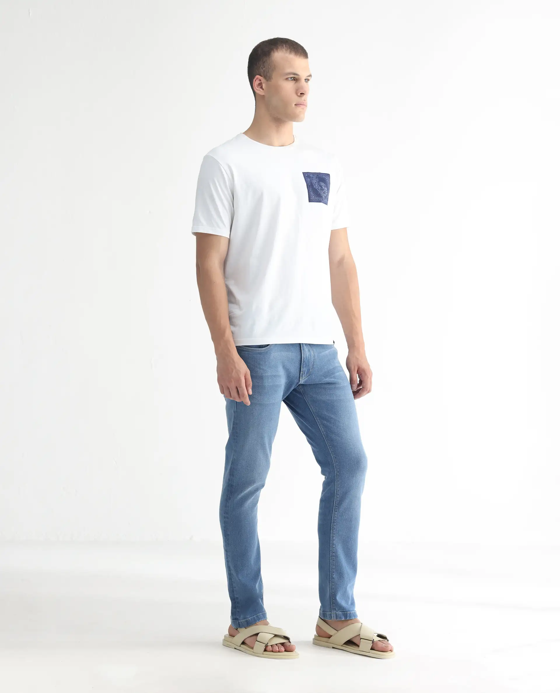 Rare Rabbit Men's Widz Light Blue Cotton Plain Hawk Slim Fit Jeans - Image 5